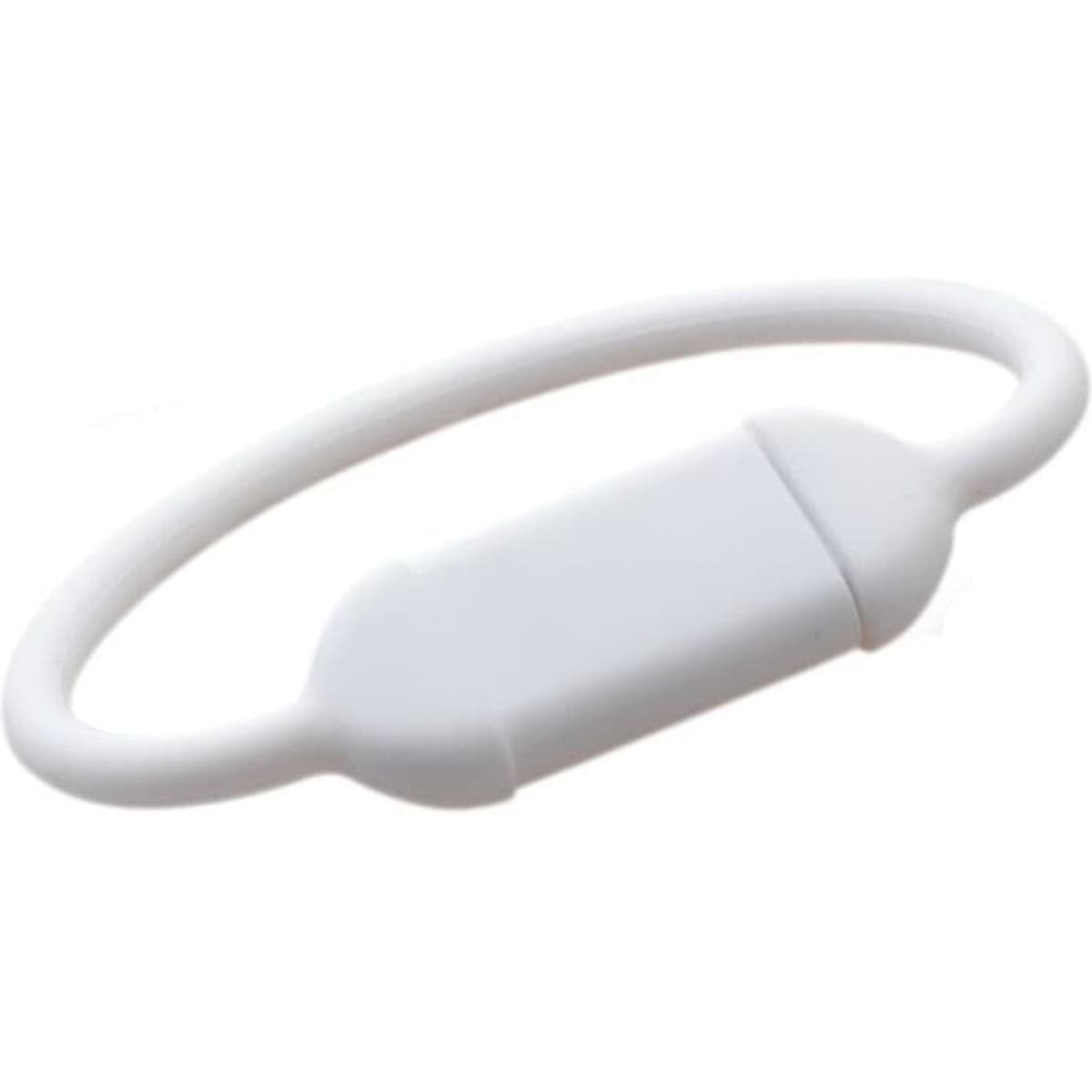 A round cord silicone flash drive in white, featuring a smooth, minimalist design and a small logo.