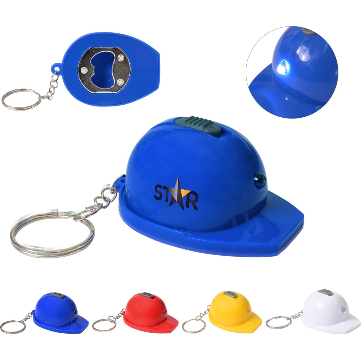 Mini LED Helmet Keychain with Bottle opener