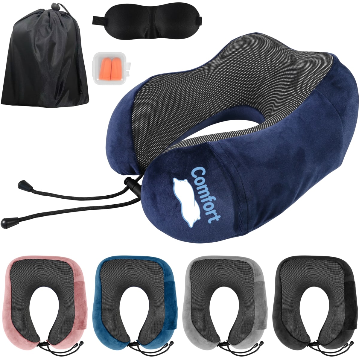 4 Pieces Memory Foam U Shaped Travel Neck Pillow Set