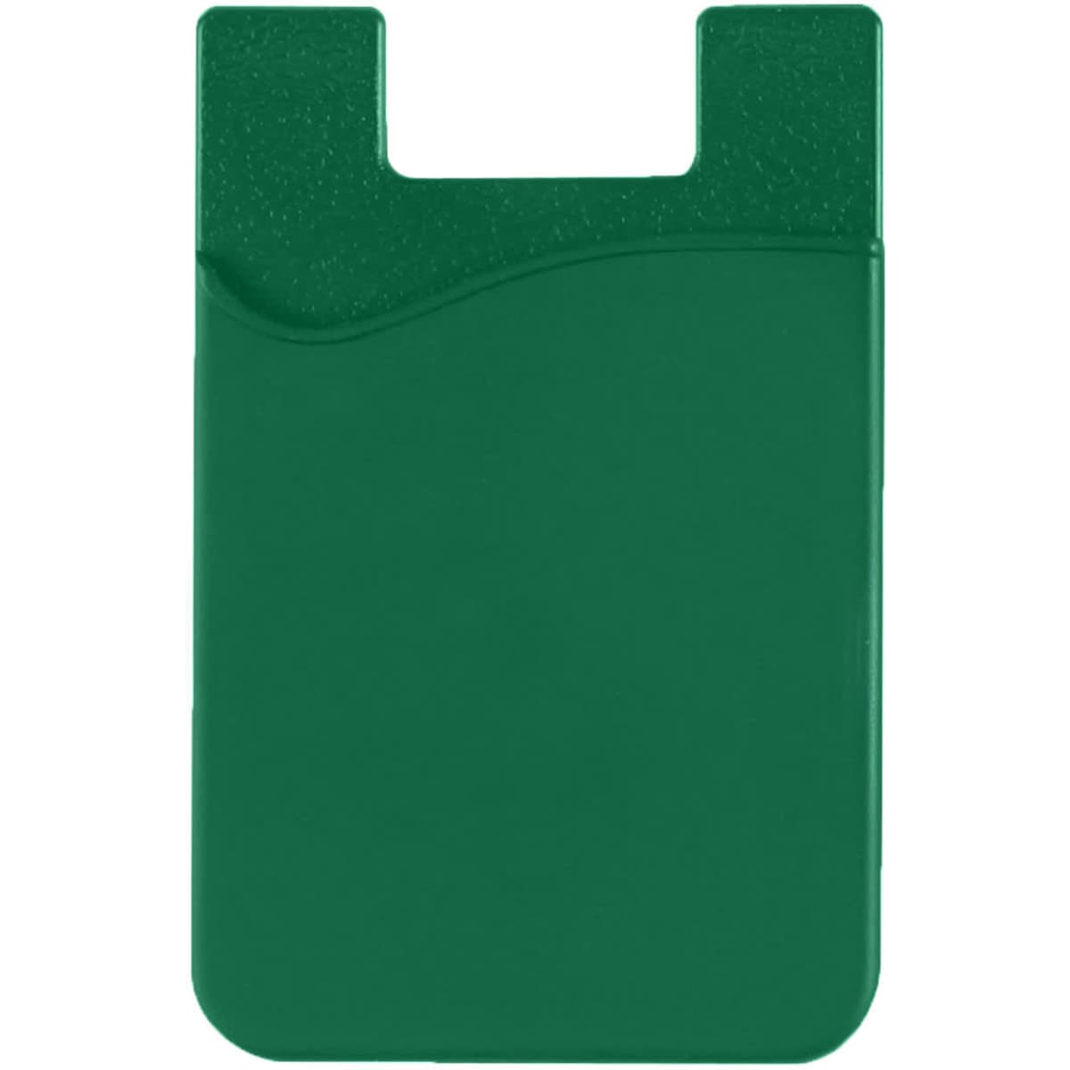 A green silicone cellphone wallet with a textured design and a slot at the top. It has a logo on the front.