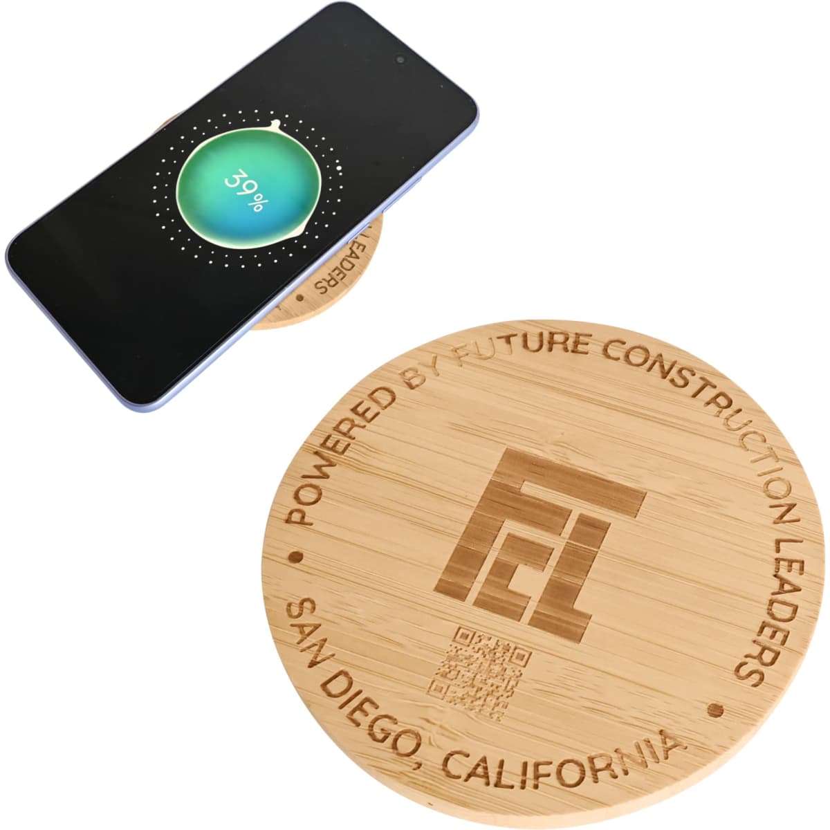 15W Round Bamboo Wireless Charging Pad