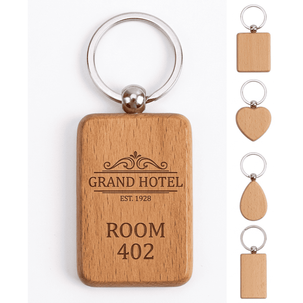 Rectangle Wooden Hotel Keychain