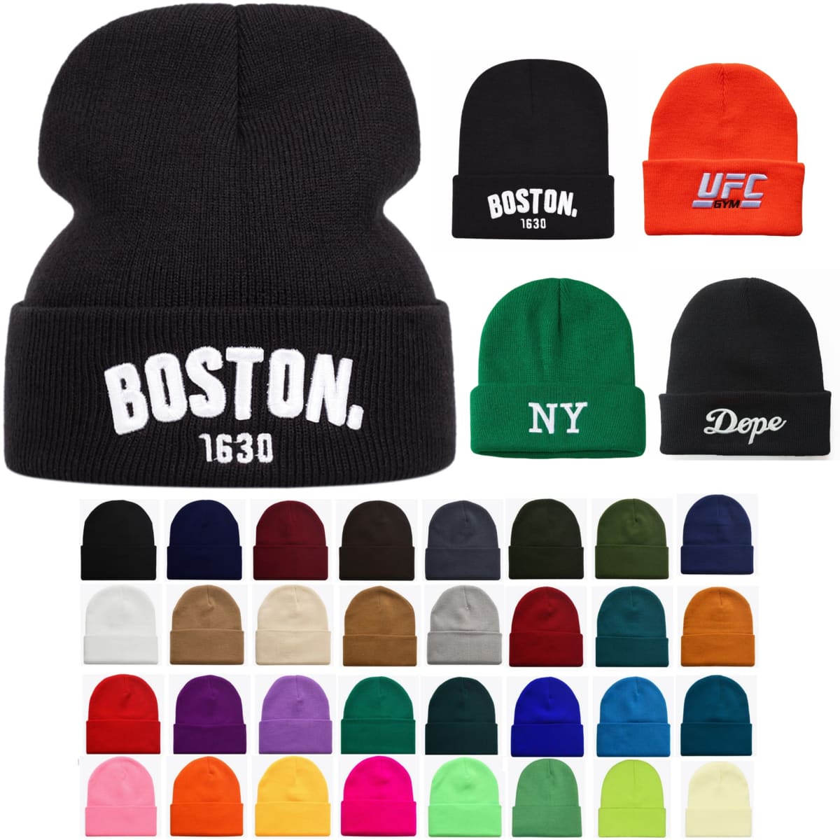 3D Embroidery Knit Beanie Cap