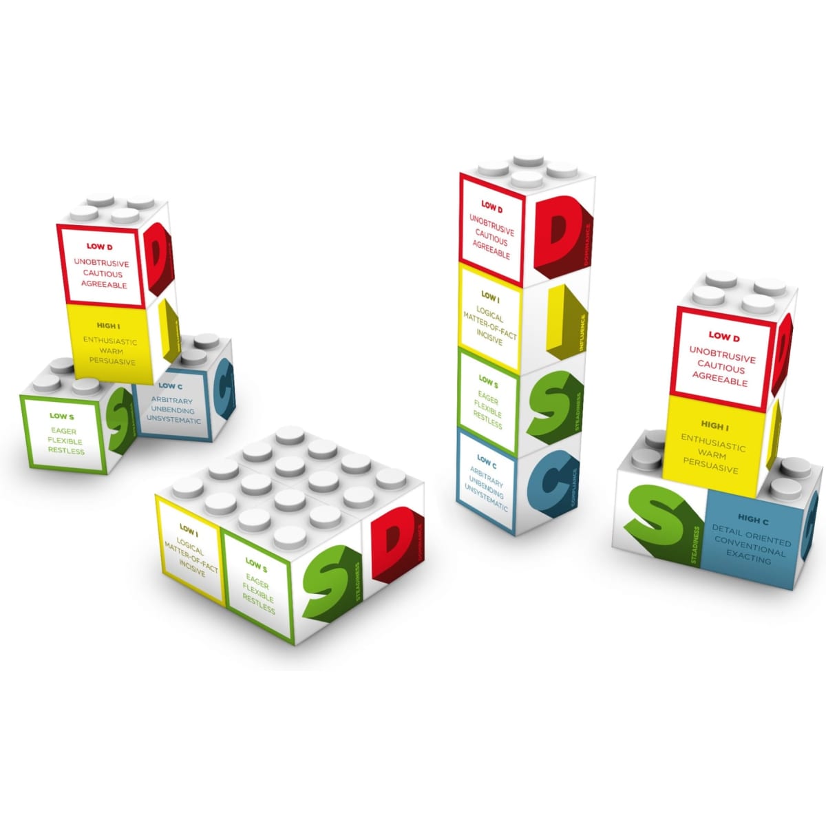 A set of four building block calendar pieces in white with colourful text and a logo.