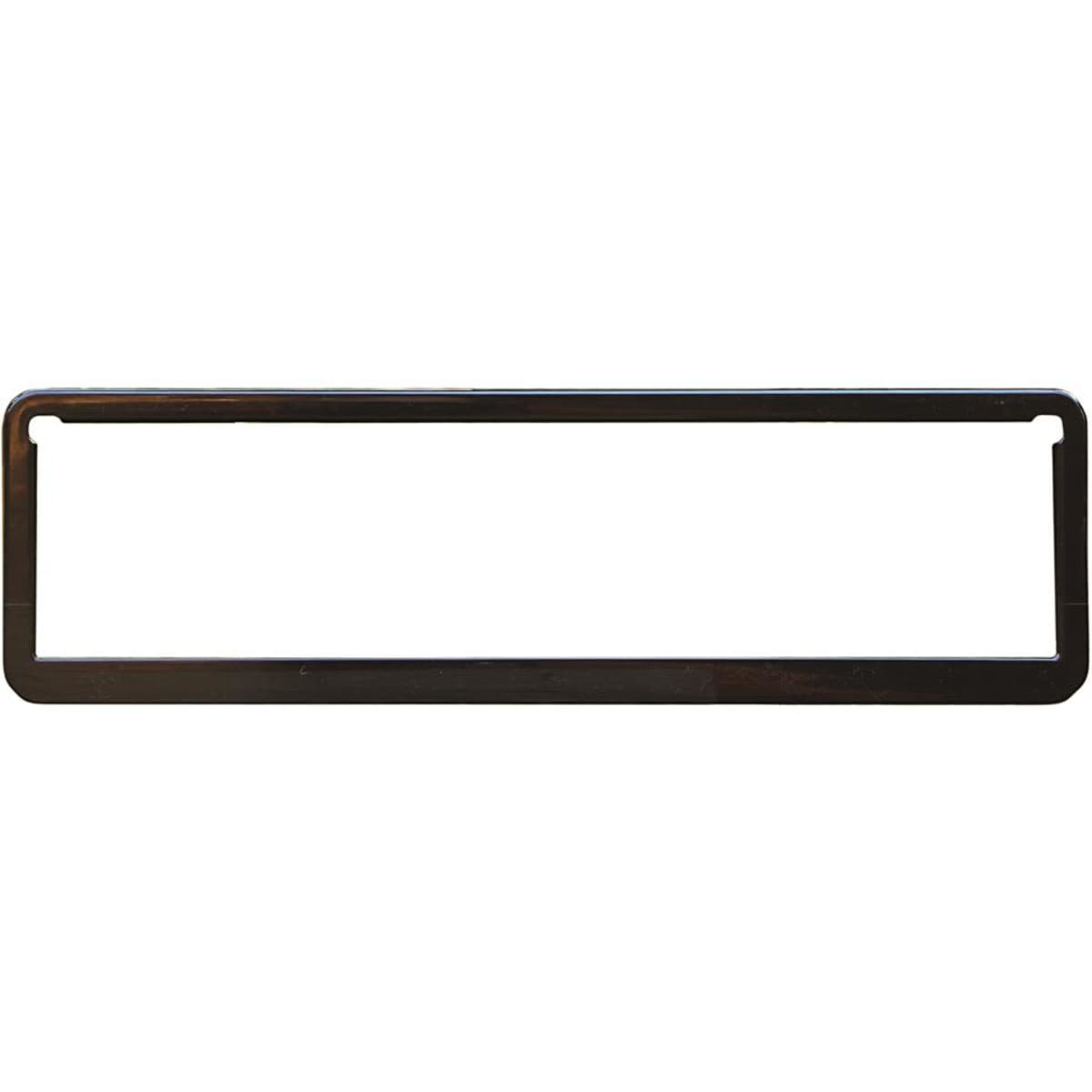 A black, slimline surround with a rectangular shape, featuring cut-outs at either end and no text.