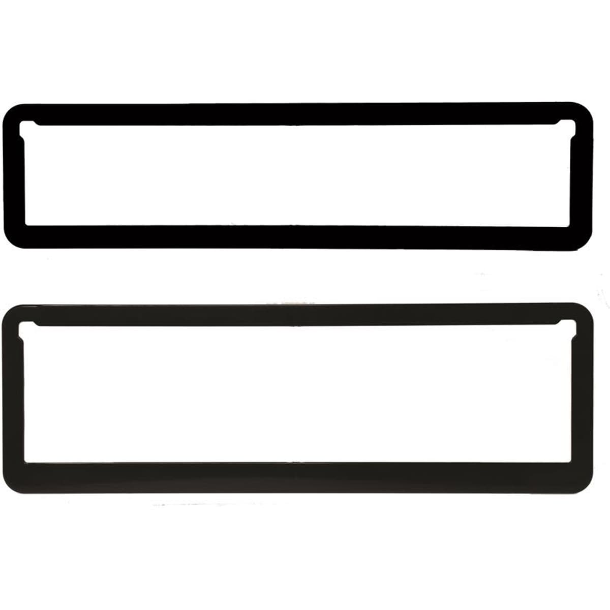 A set of two black slimline surrounds, designed to fit various products, featuring a logo.
