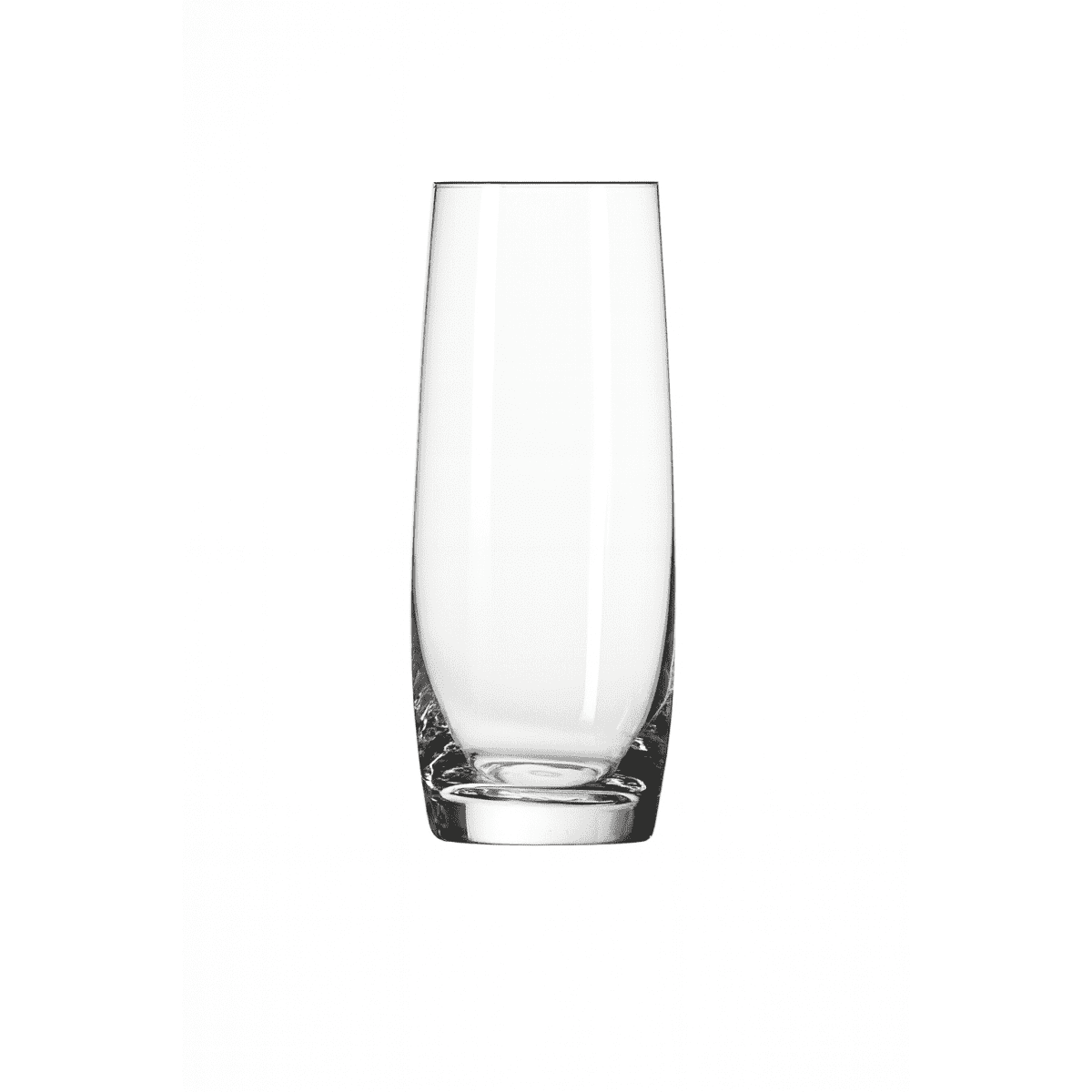 A clear highball glass with a tapered design, featuring a solid base. Ideal for serving drinks.