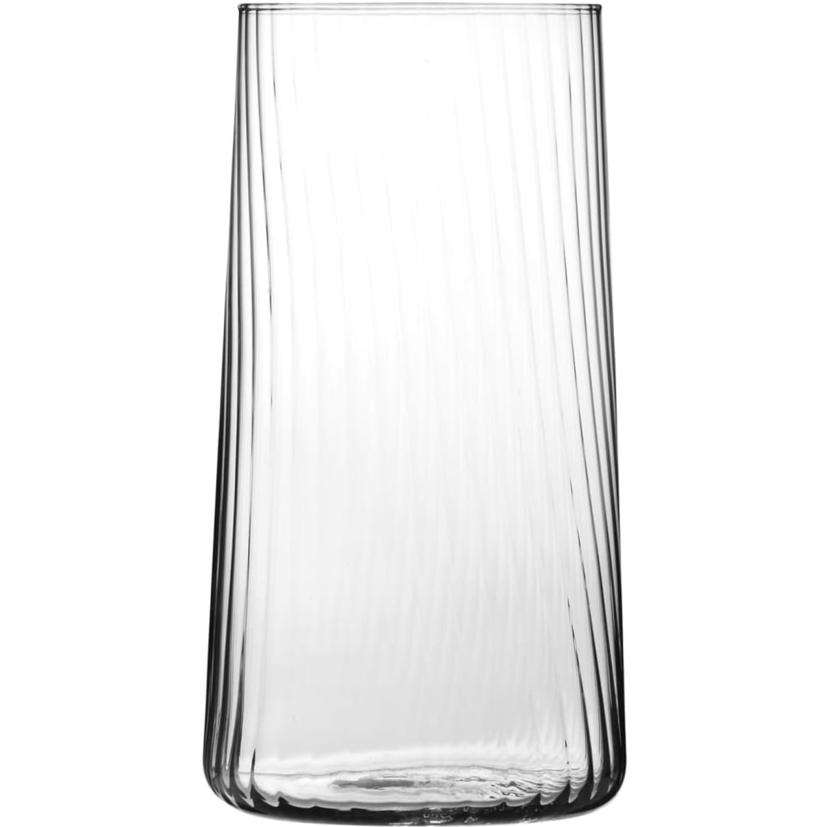 A set of six clear highball glasses with a ribbed design, each holding 550ML, presented in a gift box.
