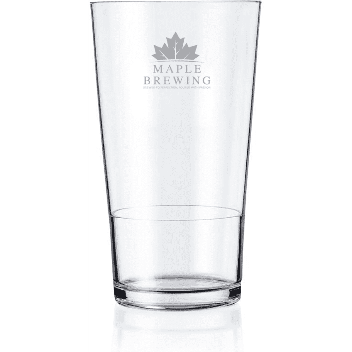 A drink bottle featuring a clear, tall highball glass with a logo on the front.