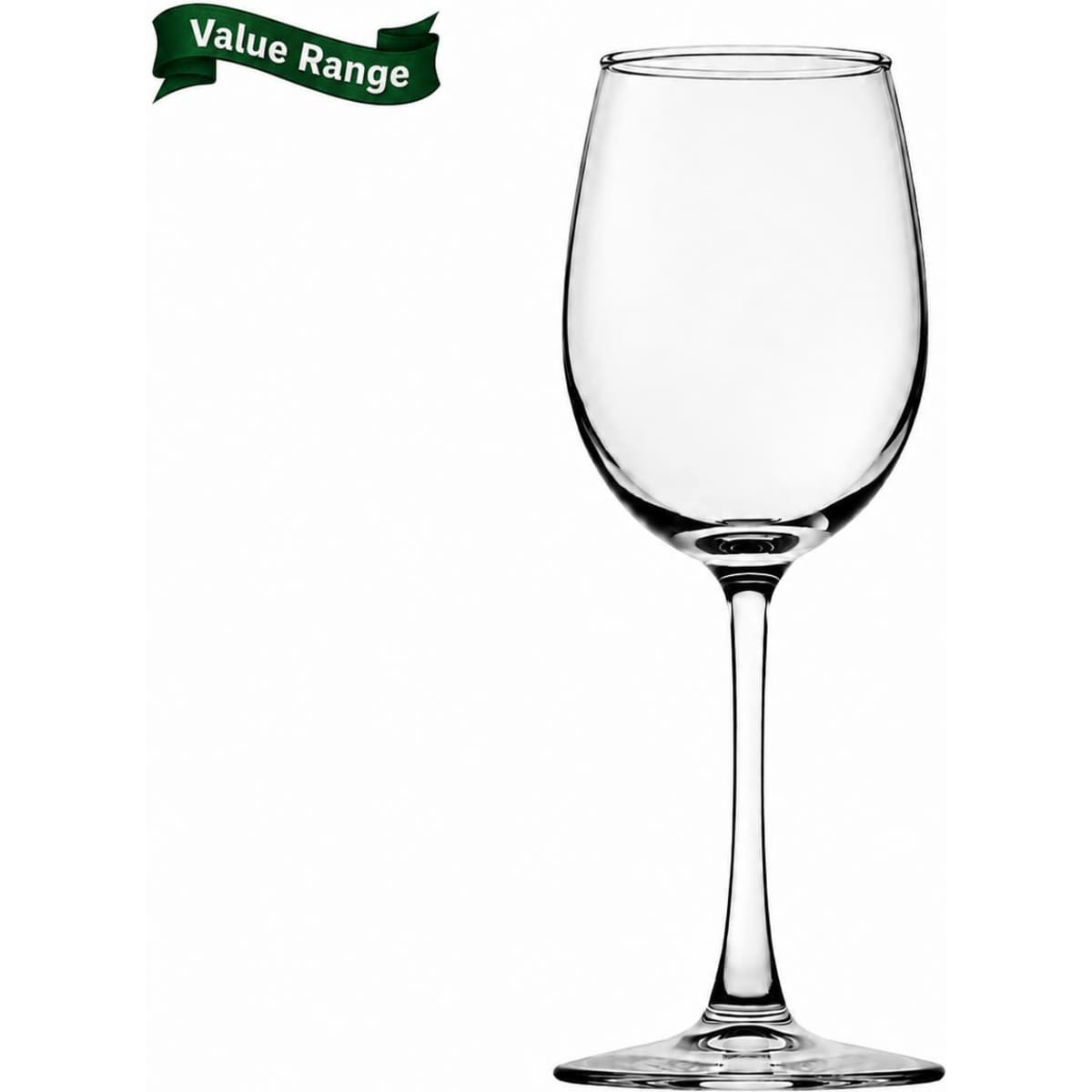 A wine glass with a clear glass body and elongated stem, part of the Value Range collection.