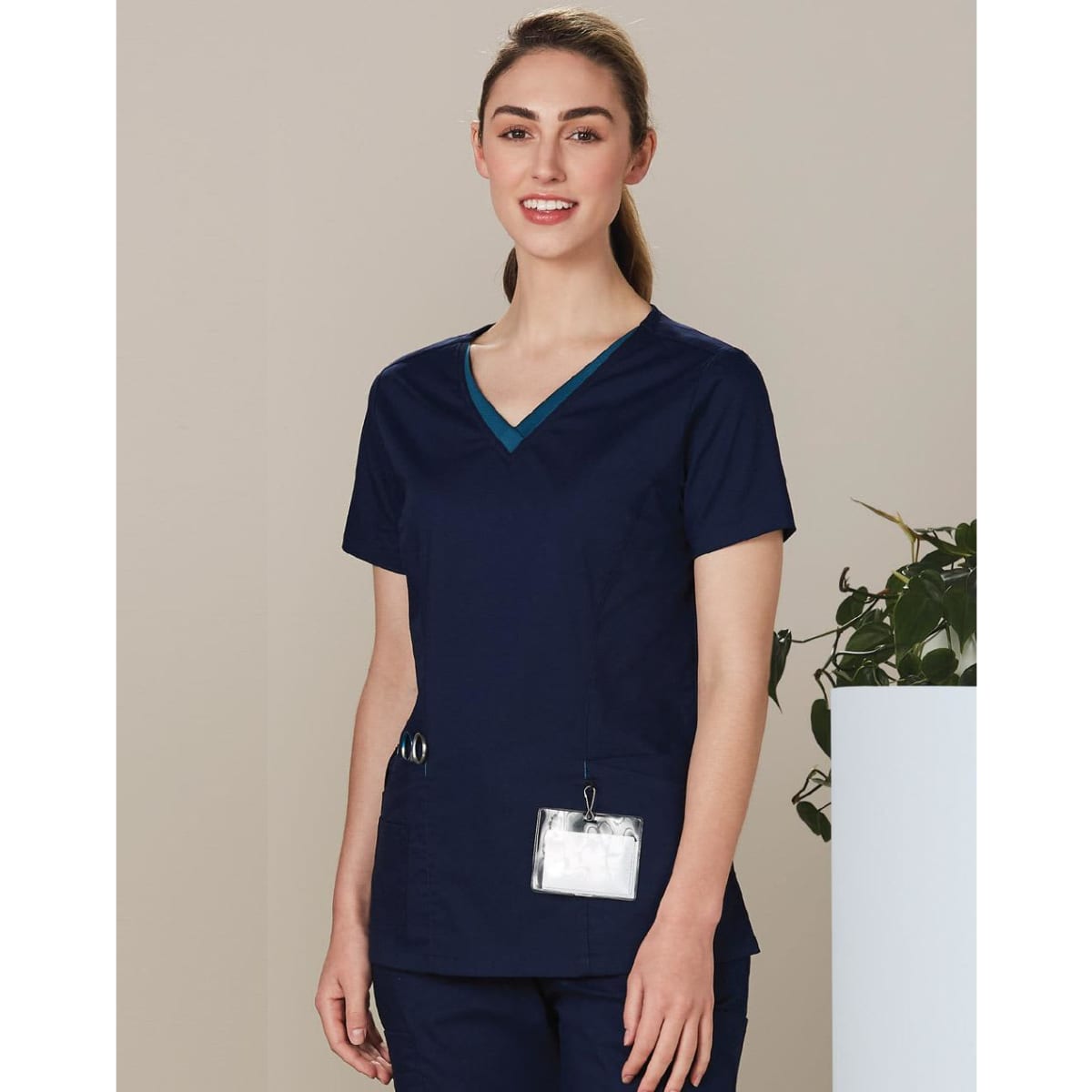 Ladies’ Contrast Colour S/S Scrub Top