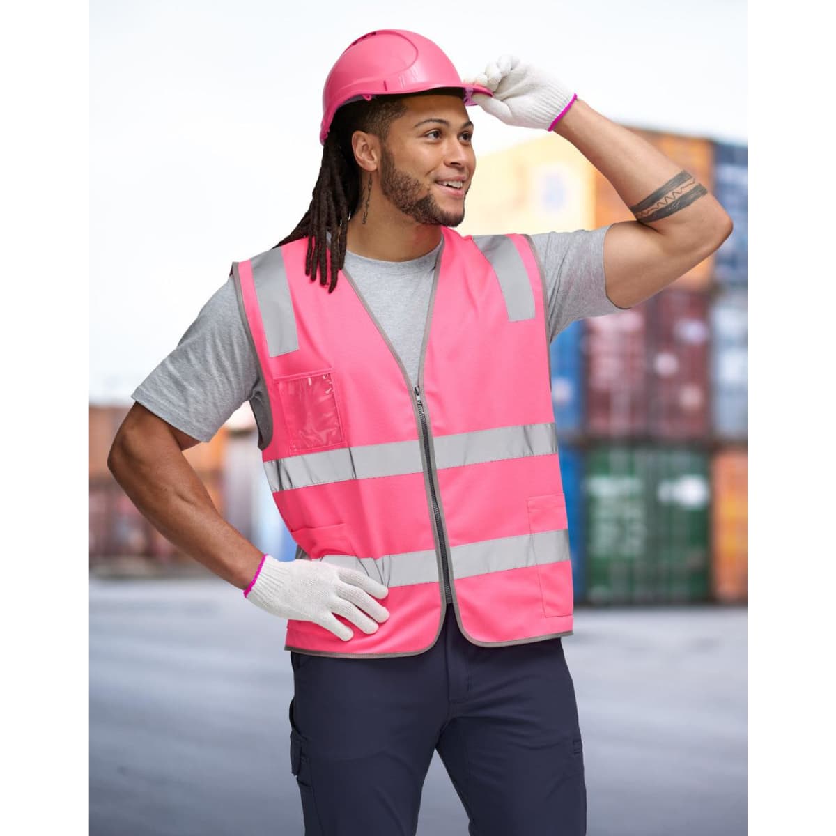 Hi Vis Safety Zip Vest With ID & Utility Pockets