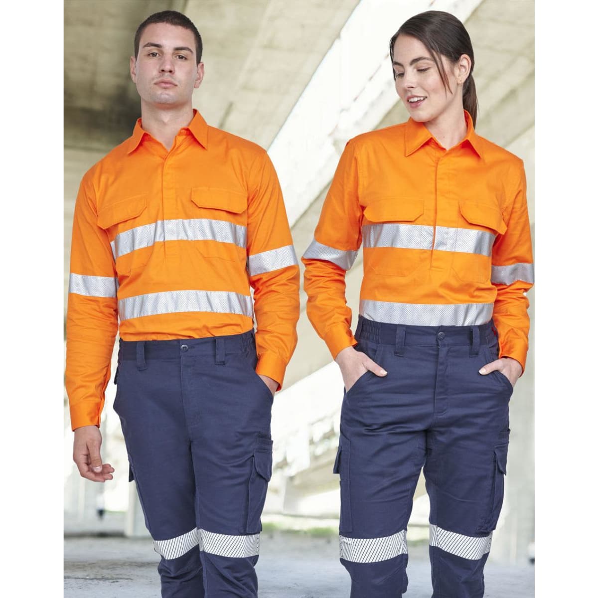 Hi Vis Cool-Breeze Closed Front L/S Shirt (Perforated Tape)