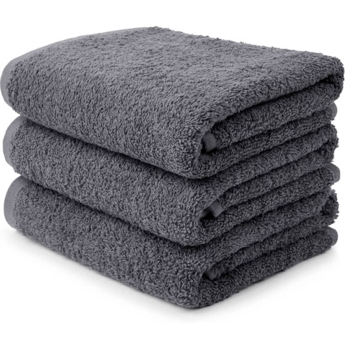 Three stacked large hand towels in a dark grey colour, featuring a soft and plush texture.