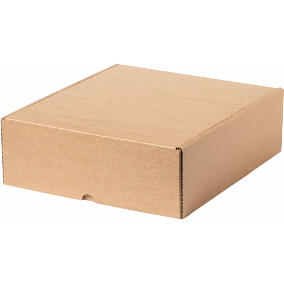 A brown cardboard box with a sliding closure, suitable for packaging.