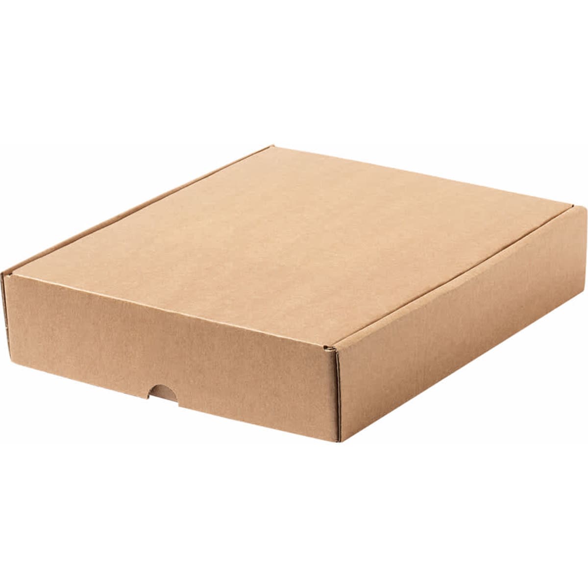 A brown cardboard gift box with a tab closure, featuring a simple design and a neutral finish.