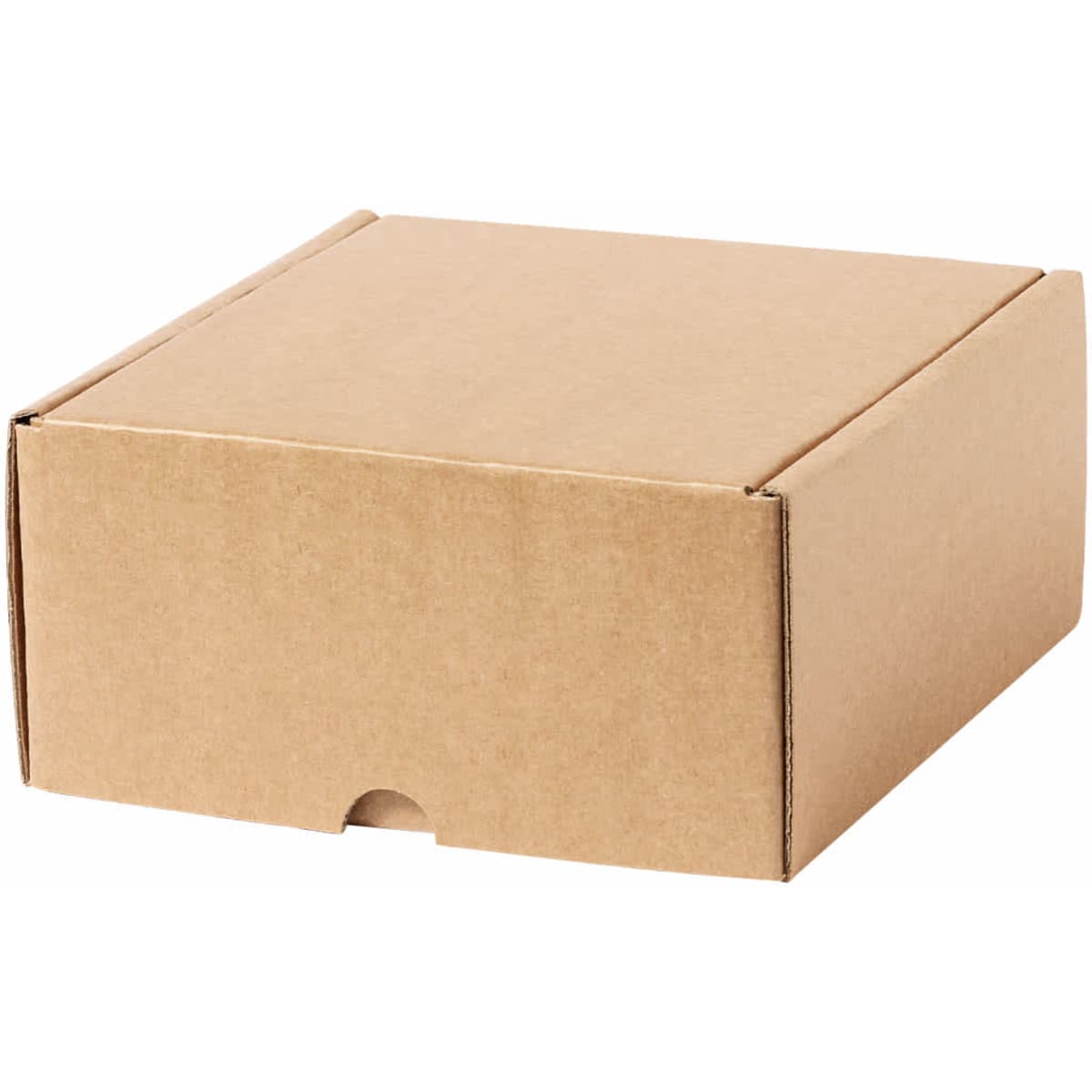 A kraft cardboard box with a simple design, featuring a front tab closure and no visible branding.