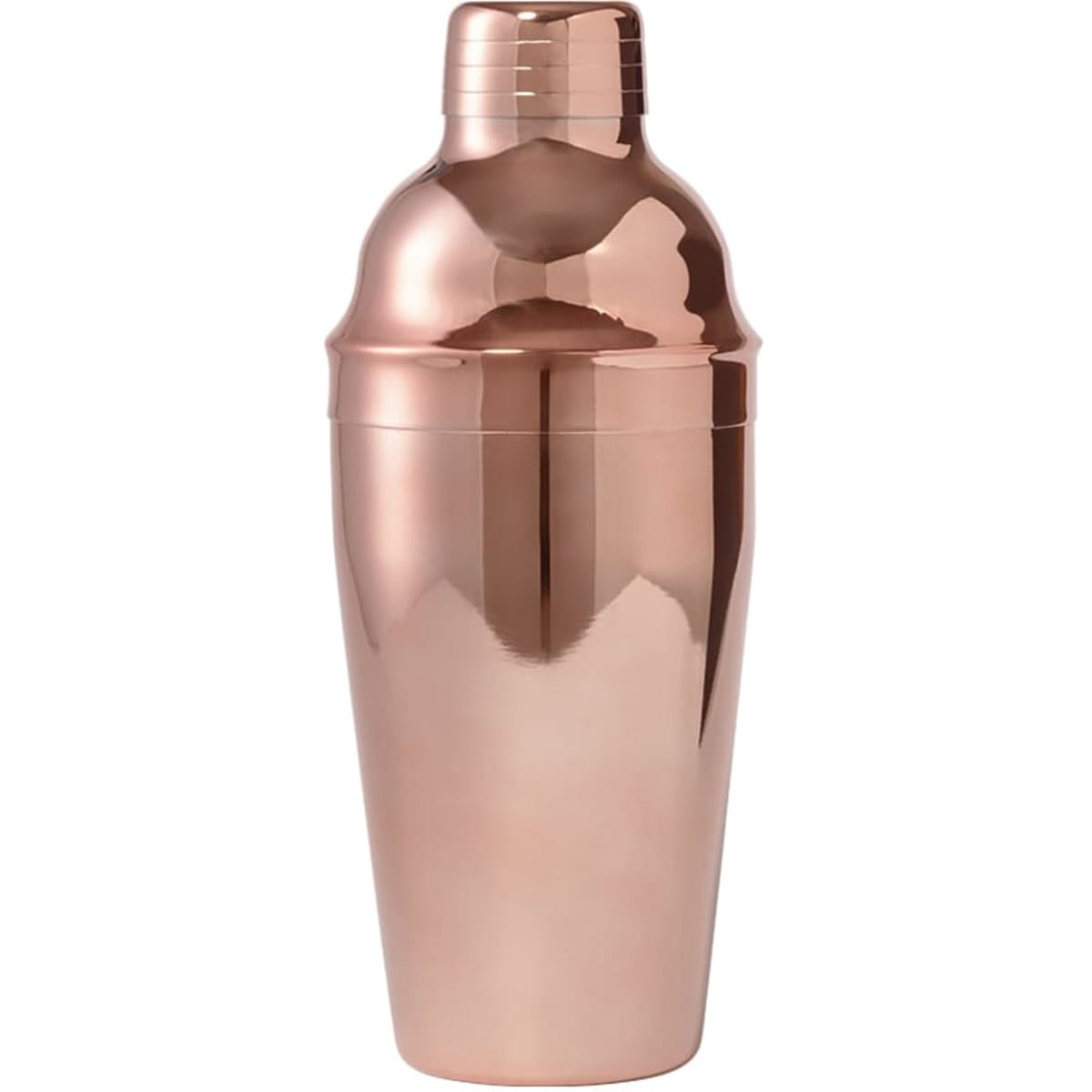A drink bottle in a sleek copper finish, featuring a rounded body and an integrated lid. It has a logo.