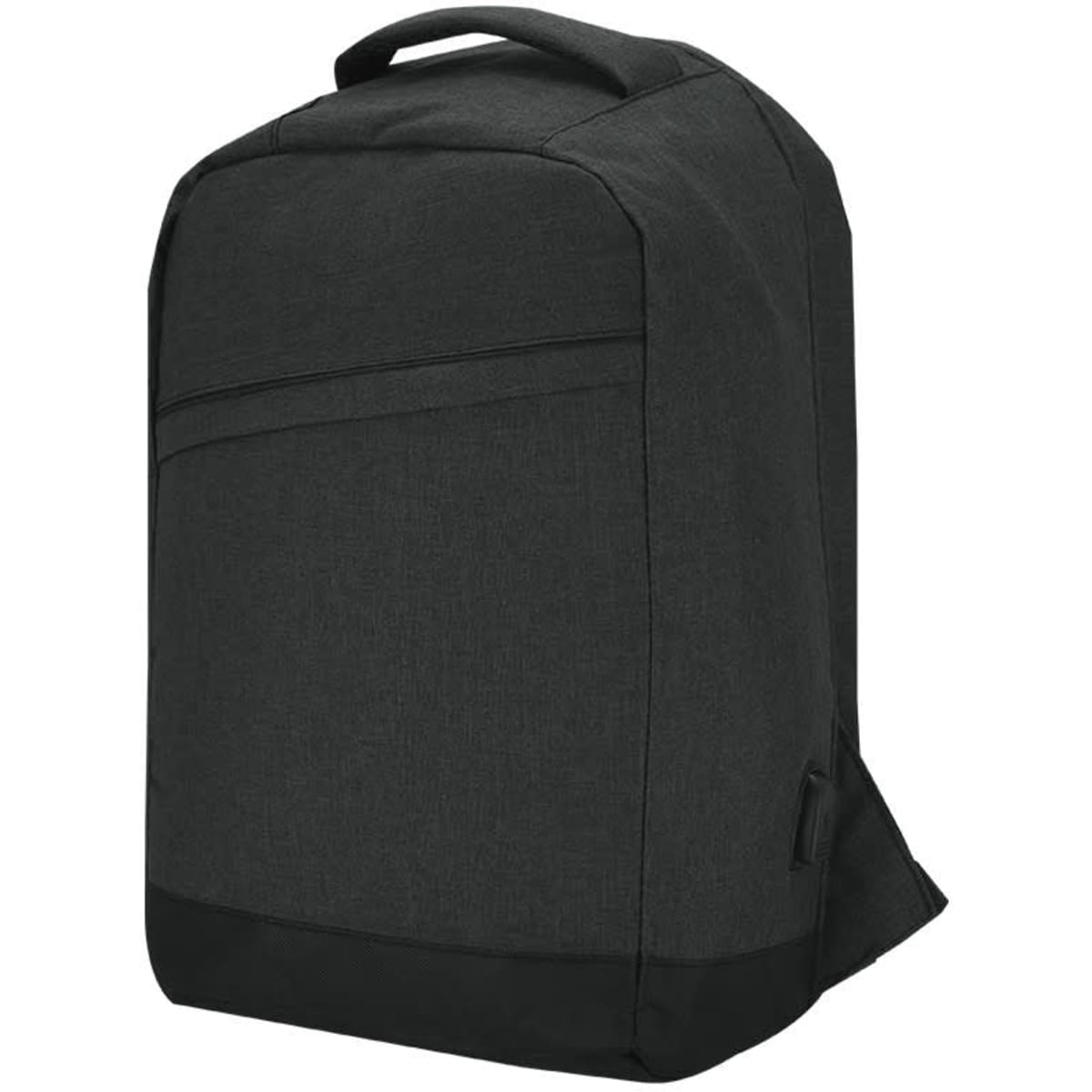 A sleek black Frissa Backpack, featuring a minimalist design and a prominent logo on the front. Ideal for everyday use.