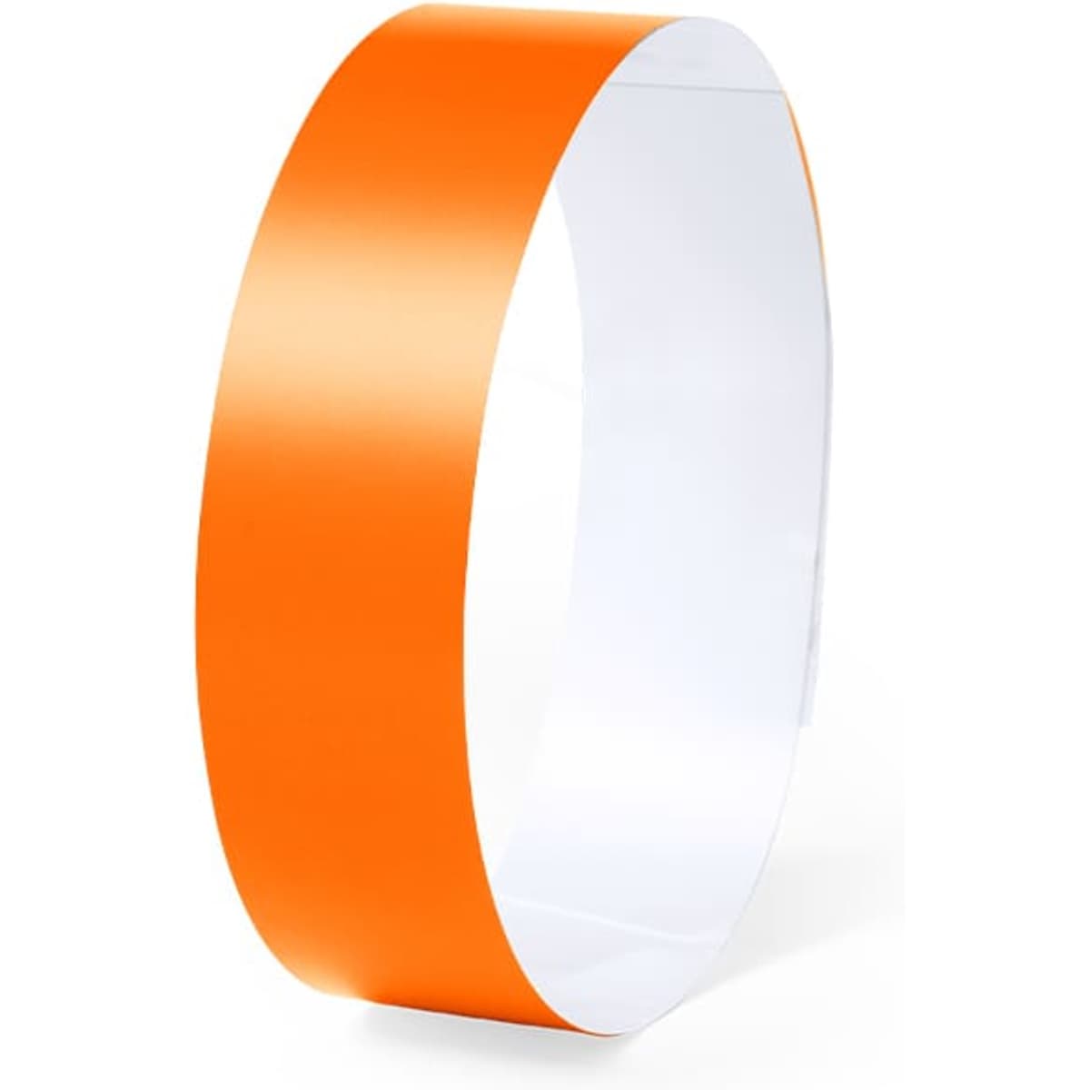 An orange wristband in a simple design, featuring a smooth surface and a glossy finish.