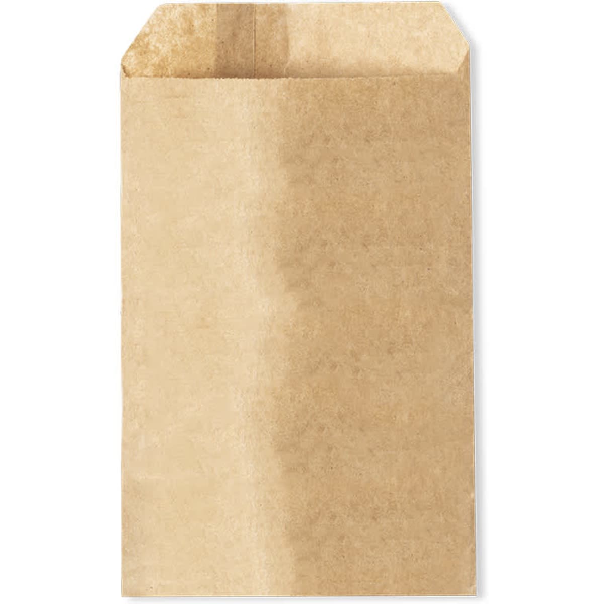 A brown paper bag with a triangular flap at the top and an unmarked surface. It has a simple, rustic appearance.