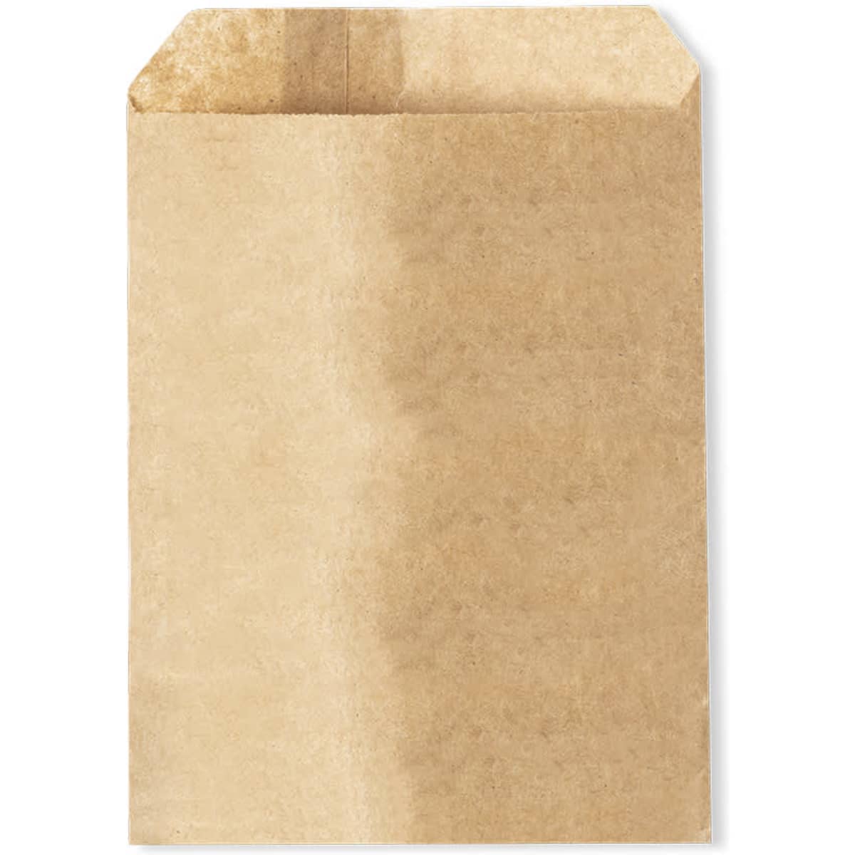 A brown paper bag with a flat, open top and a simple design. It features a logo on the front.