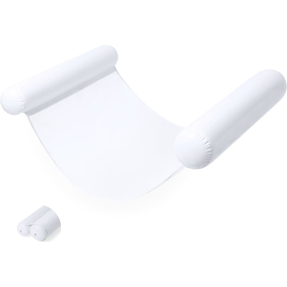 An inflatable white lounge with two sturdy armrests, designed for leisure and outdoor use.