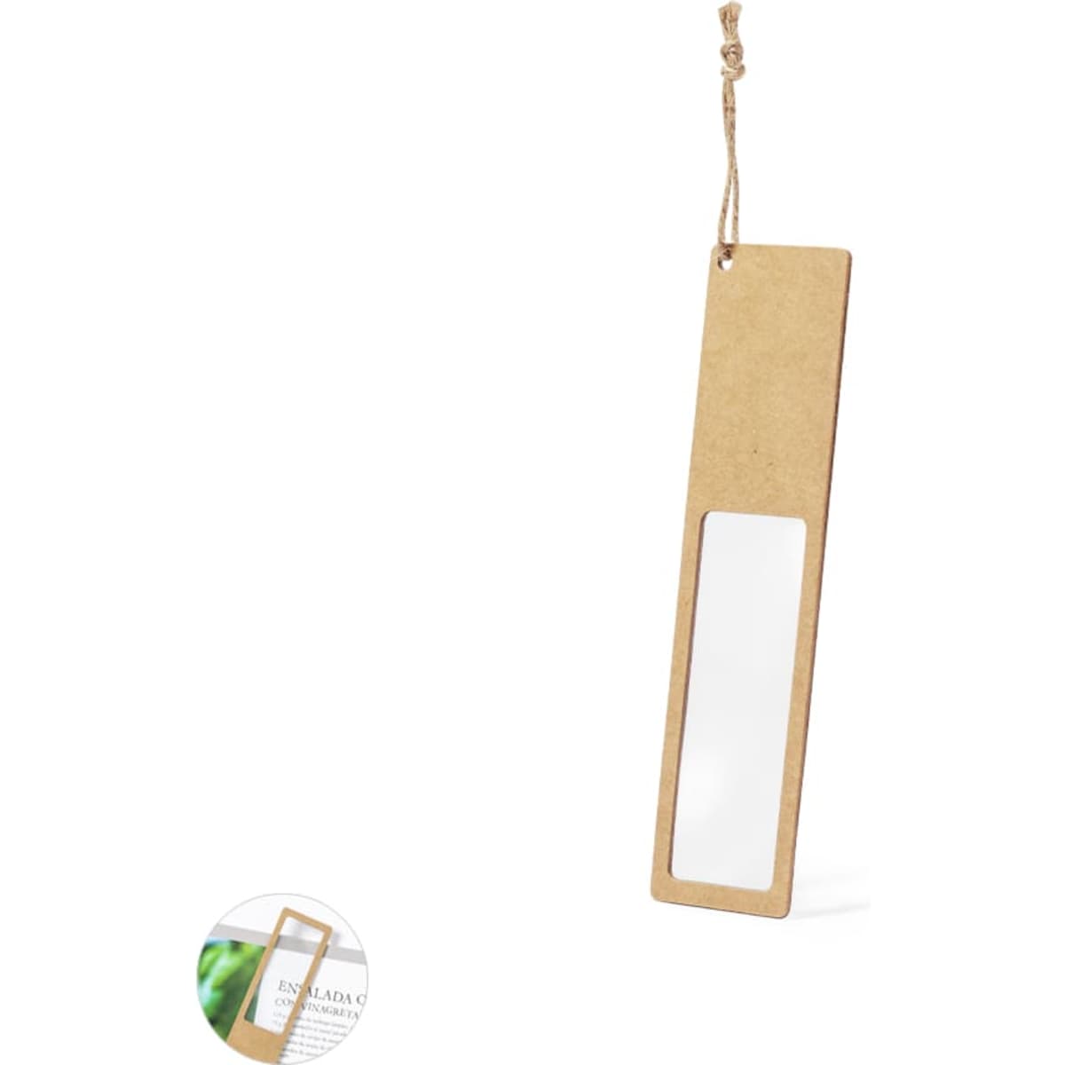A bookmark with a smooth rectangular shape, featuring a blank area for writing and a natural brown finish.
