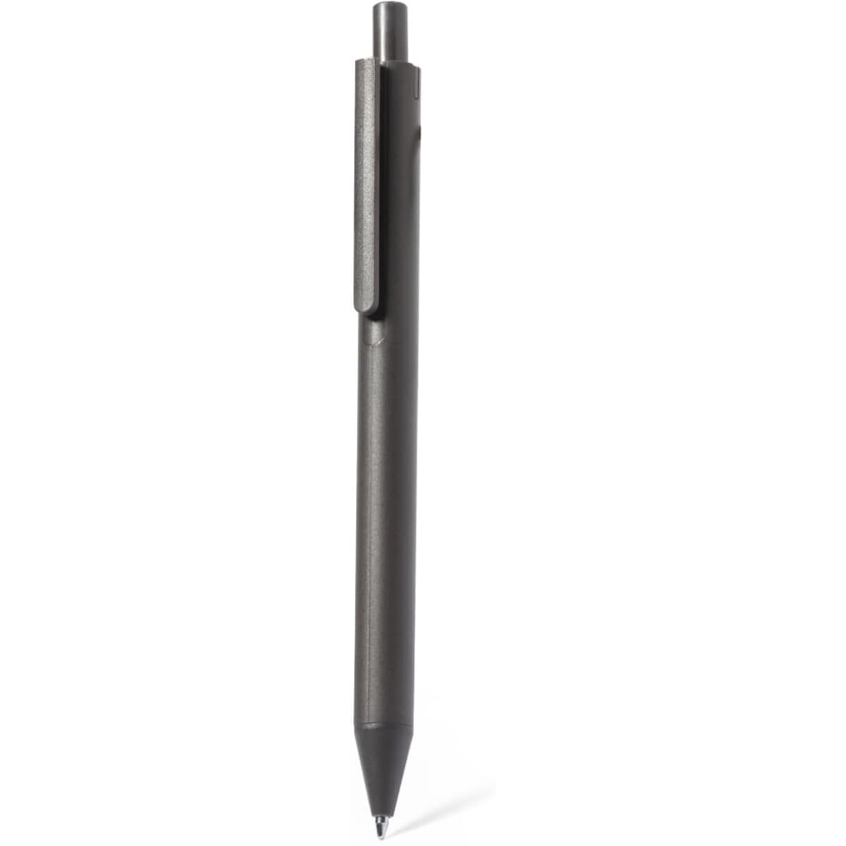 A black pen with a sleek design and a clip for easy attachment. The pen features a logo on its body.