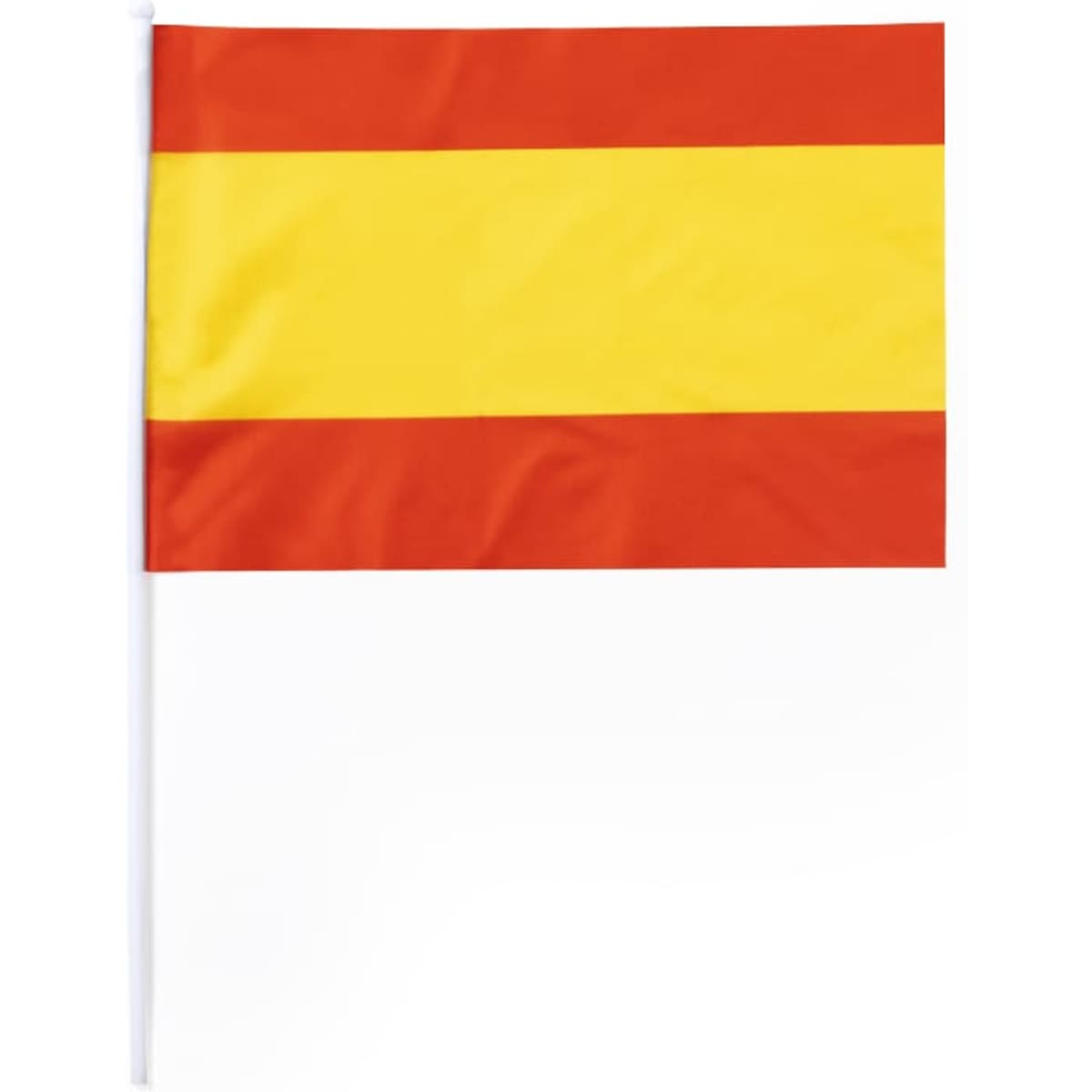 A red and yellow flag with horizontal stripes, featuring a white border. It has a branding logo.