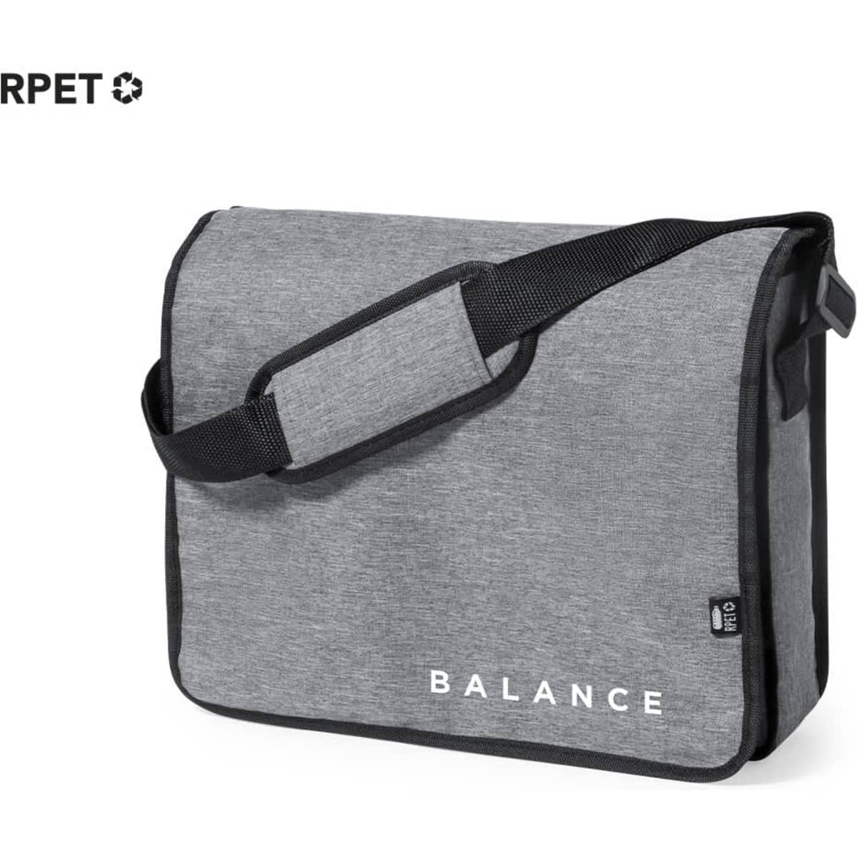 A grey satchel bag featuring a shoulder strap and a logo, designed for stylish convenience.