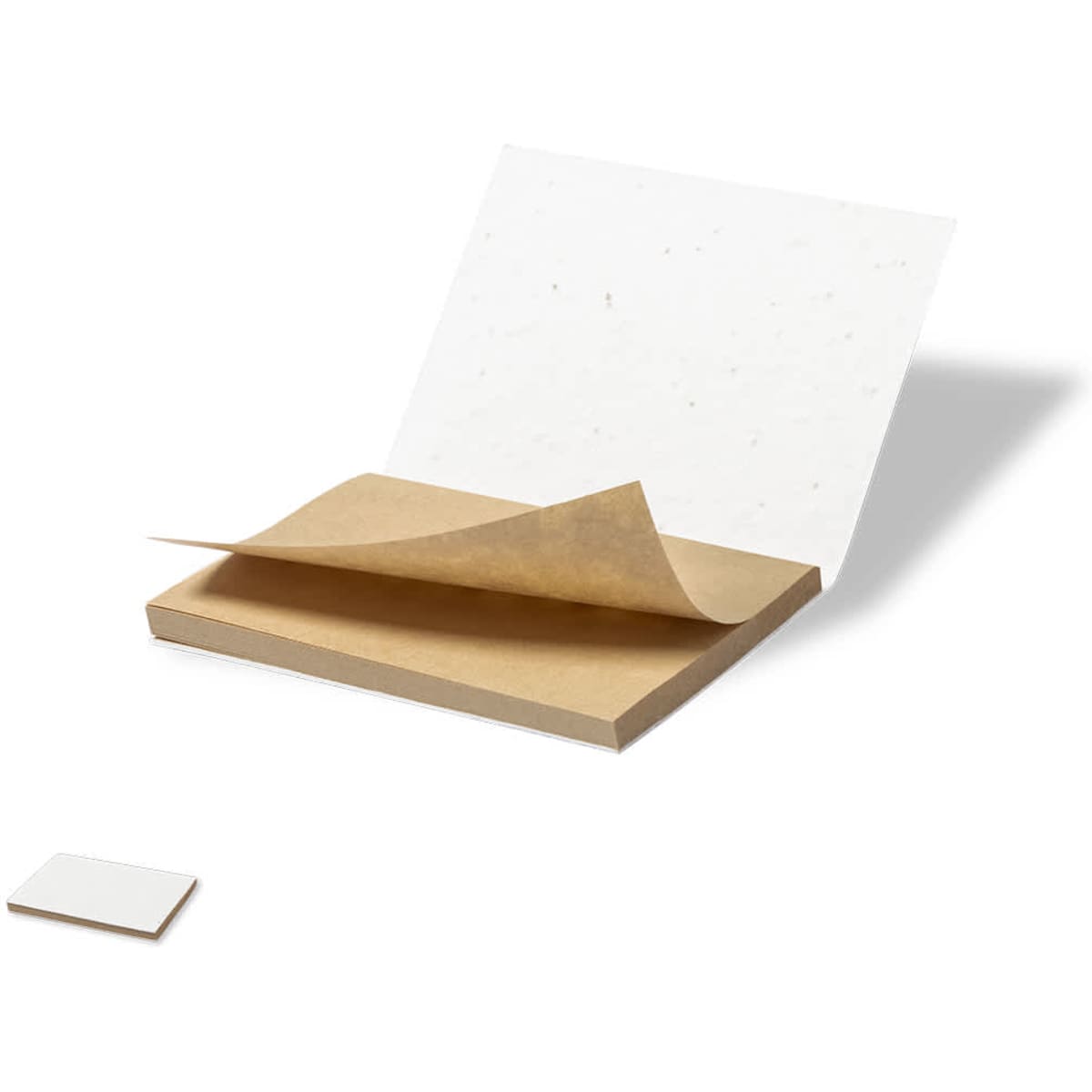A Zomek Notebook with sticky notes and flags, featuring a tan cover and white note sheets. The notebook includes a branding logo.