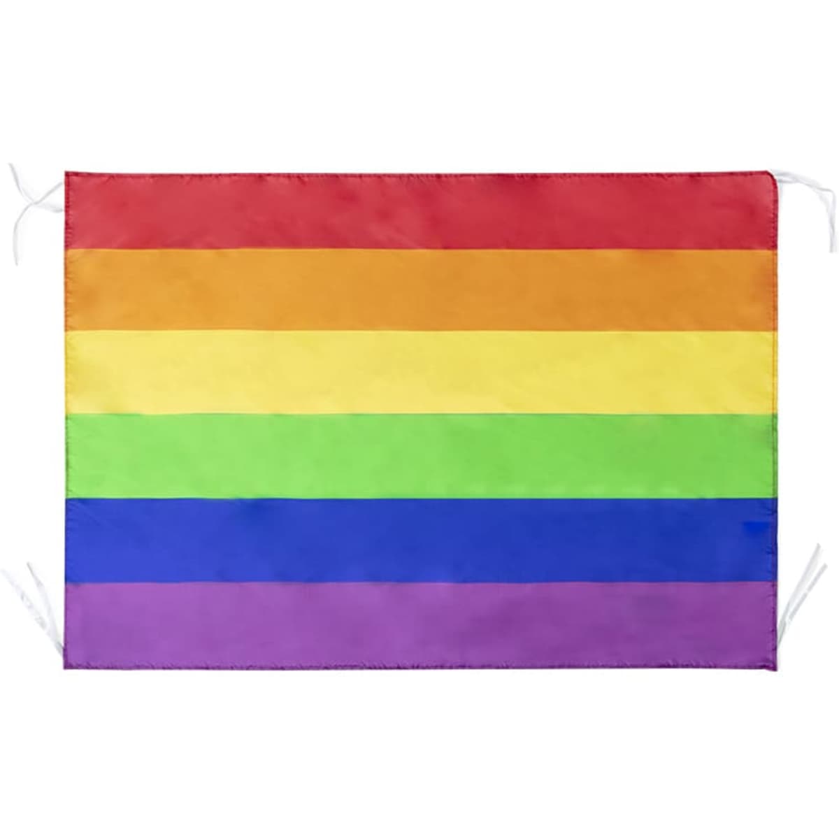 A rainbow flag featuring horizontal stripes in vibrant colours: red, orange, yellow, green, blue, and purple.