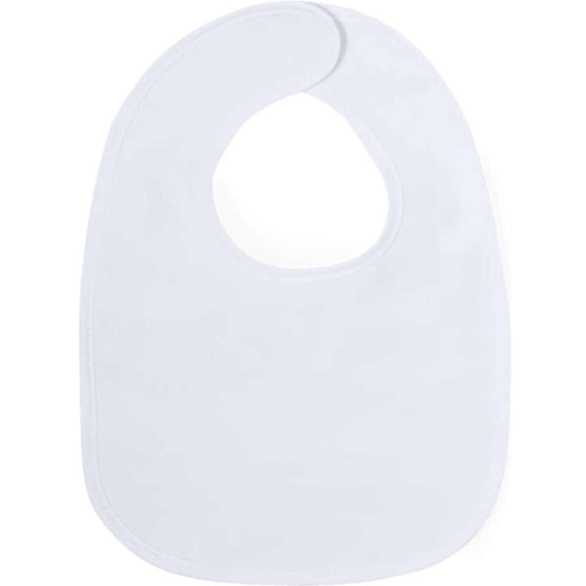 A white sports bib featuring a round neck opening and a soft fabric design. It has a logo on the front.