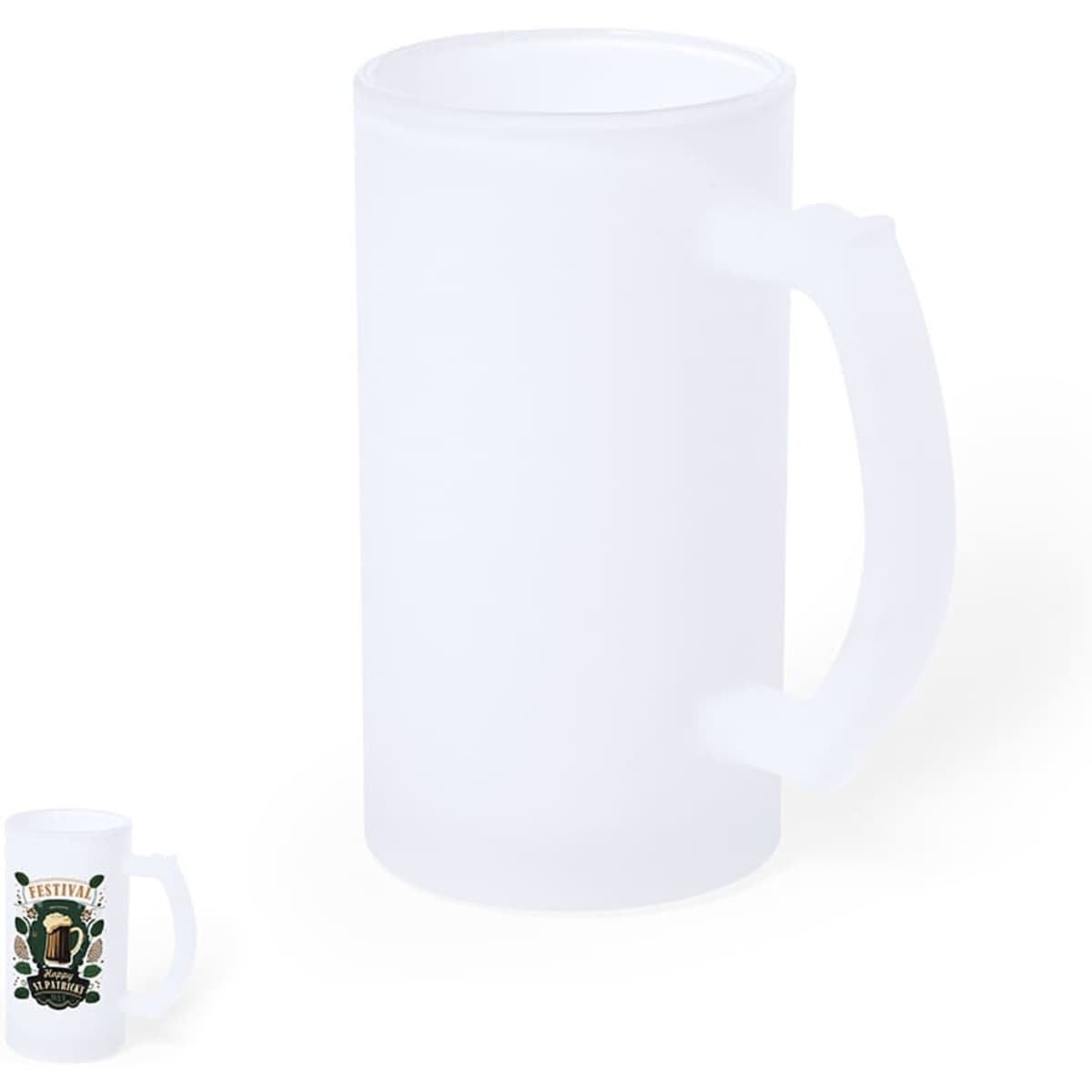 A drink bottle in a frosted transparent finish with a sturdy handle and a logo.