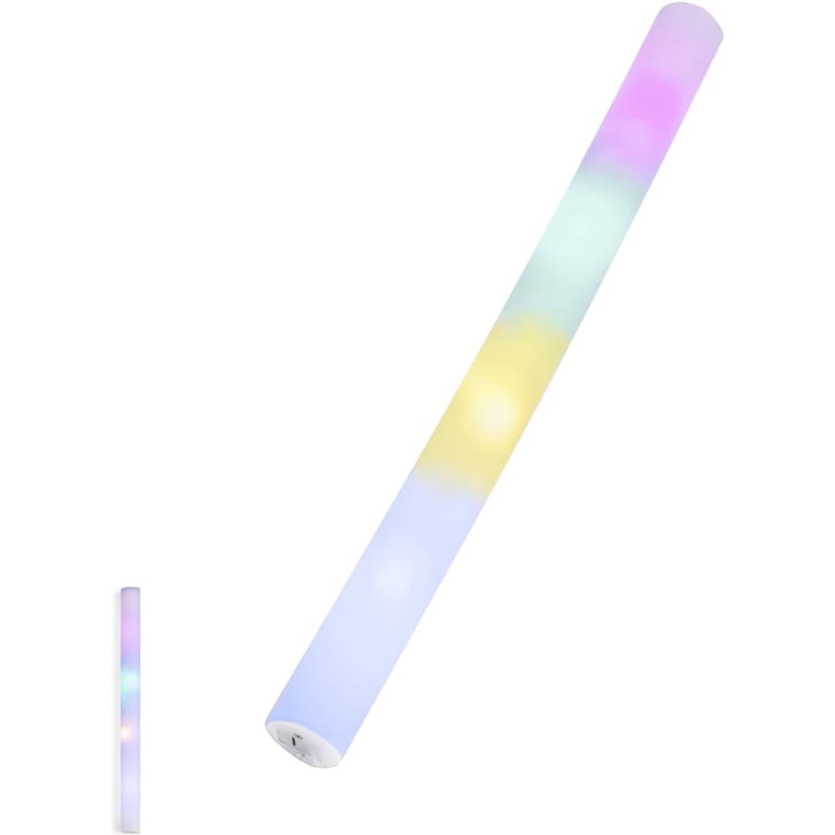 A light stick in pastel colours, featuring a gradient of pink, blue, yellow, and white. It has a brand logo.