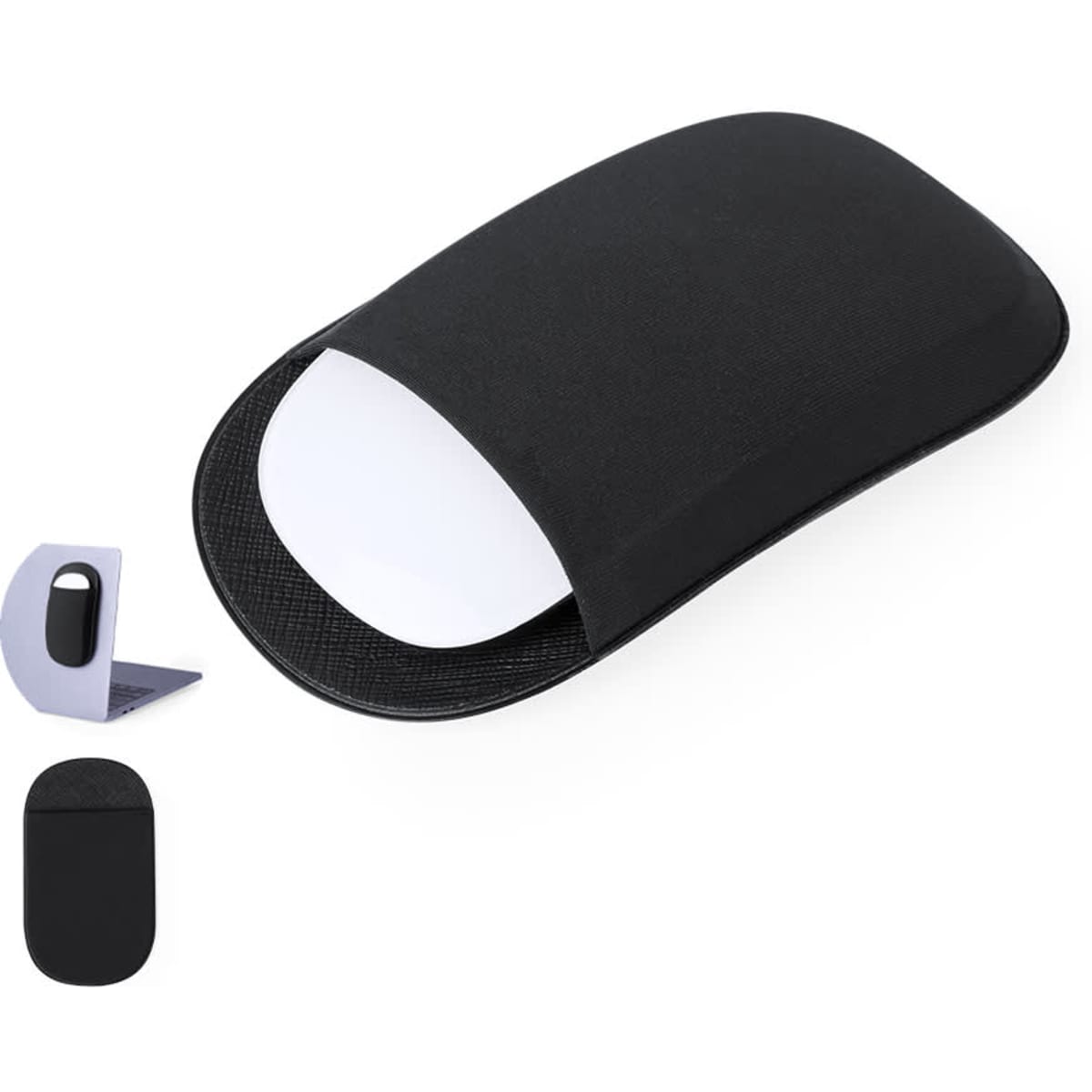 A black Zygon Pouch with a smooth surface, featuring a white interior and a branding logo.