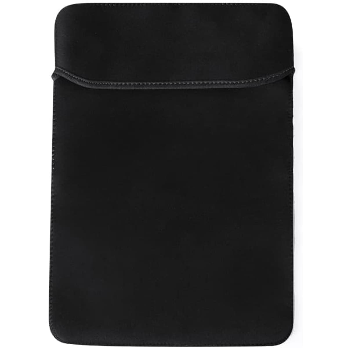 A black tablet cover with a sleek design and a top closure, featuring a simple branding logo.