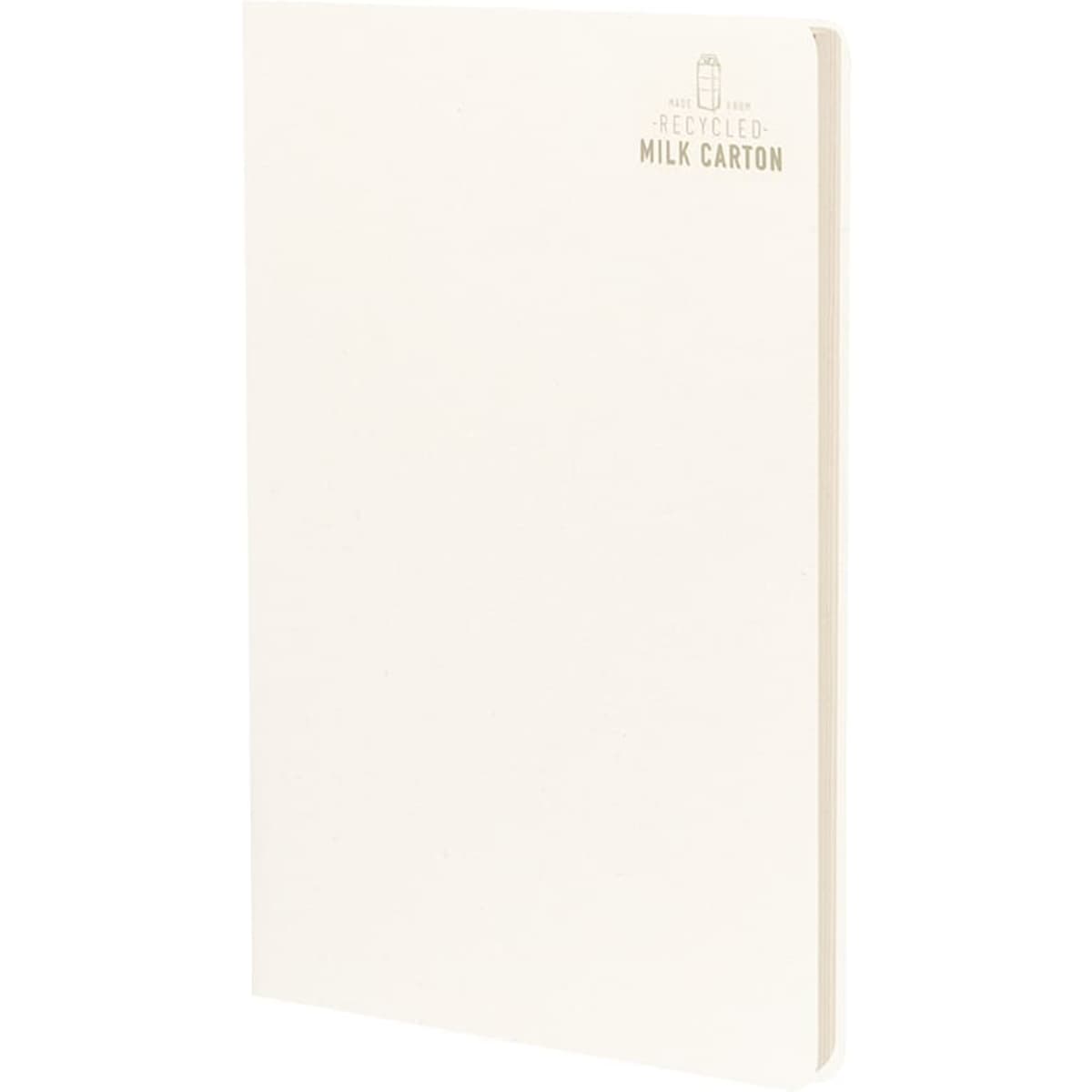 Agnila Notebook in a cream colour with a simple logo on the top corner. It has a smooth, blank cover.