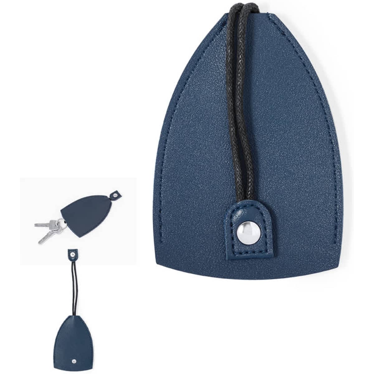 A navy blue Greip Keyring made of textured material, featuring a loop for attaching keys. Includes a logo.