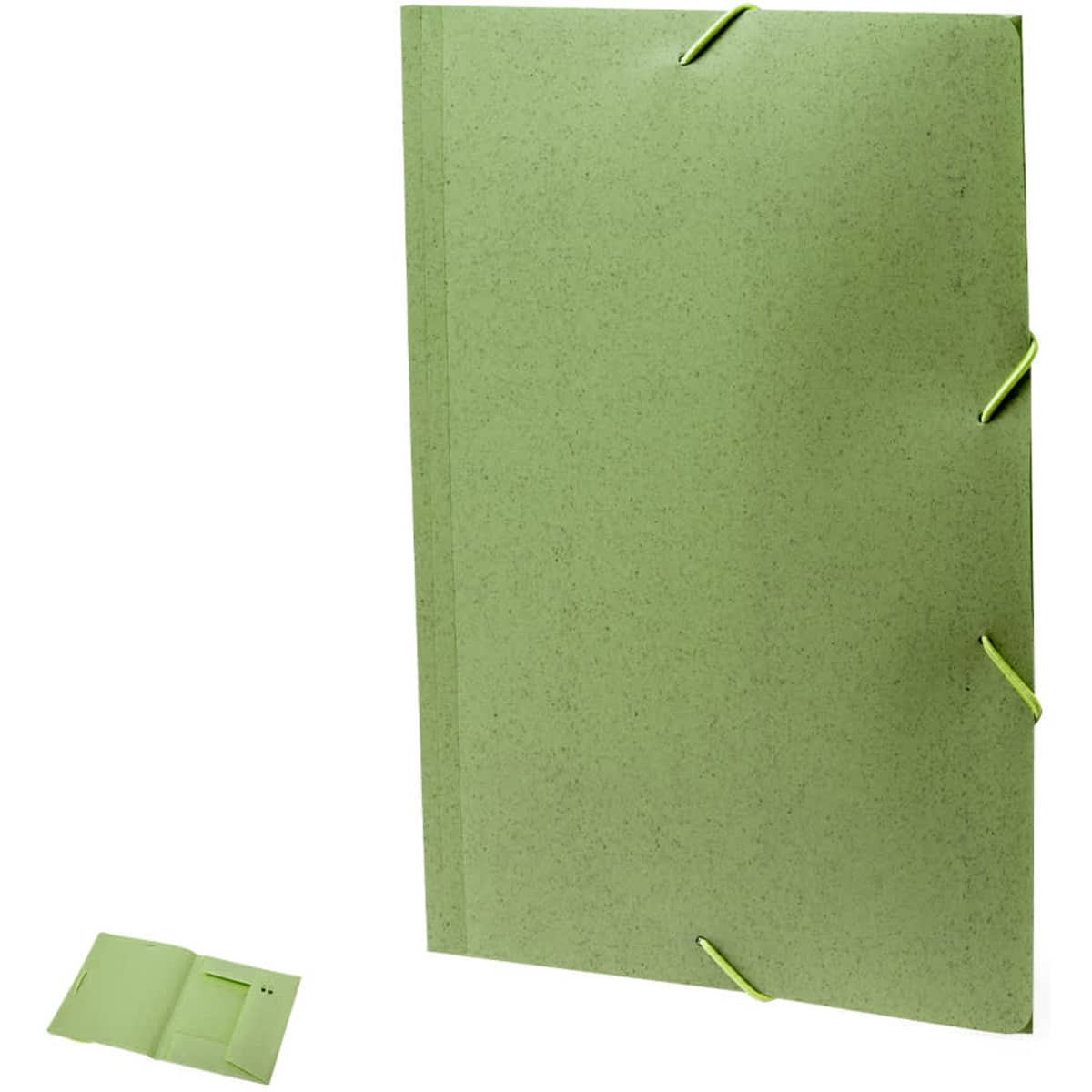 A green Quixar Folder with a textured finish and a small matching notebook. The folder has a logo on it.