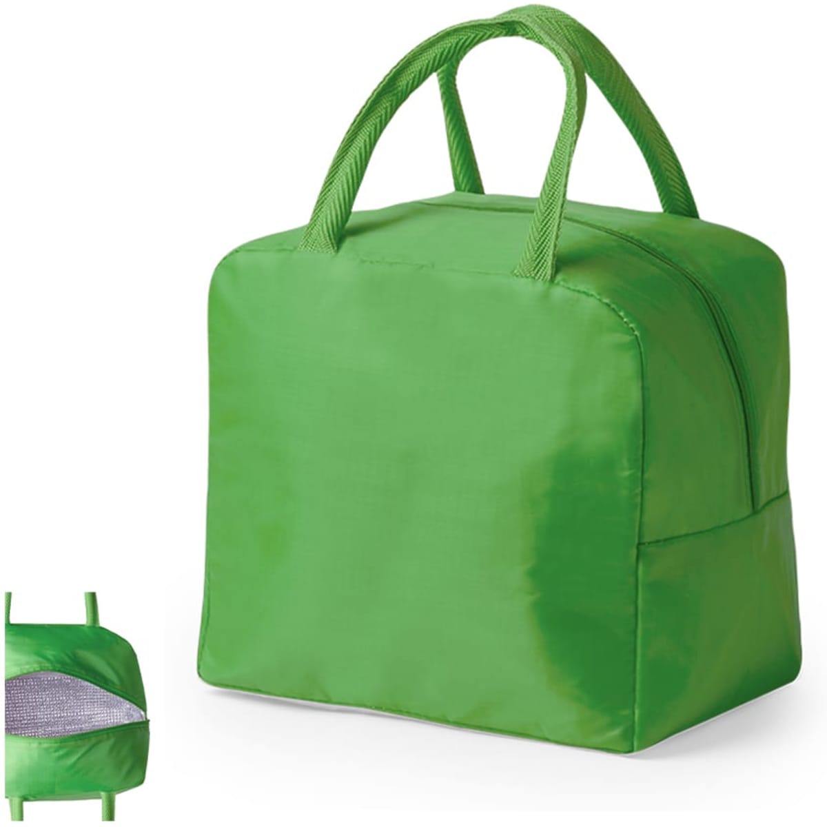 A green Vortex Cooler Bag with a top zipper and dual handles. Features a mesh pocket on one side.