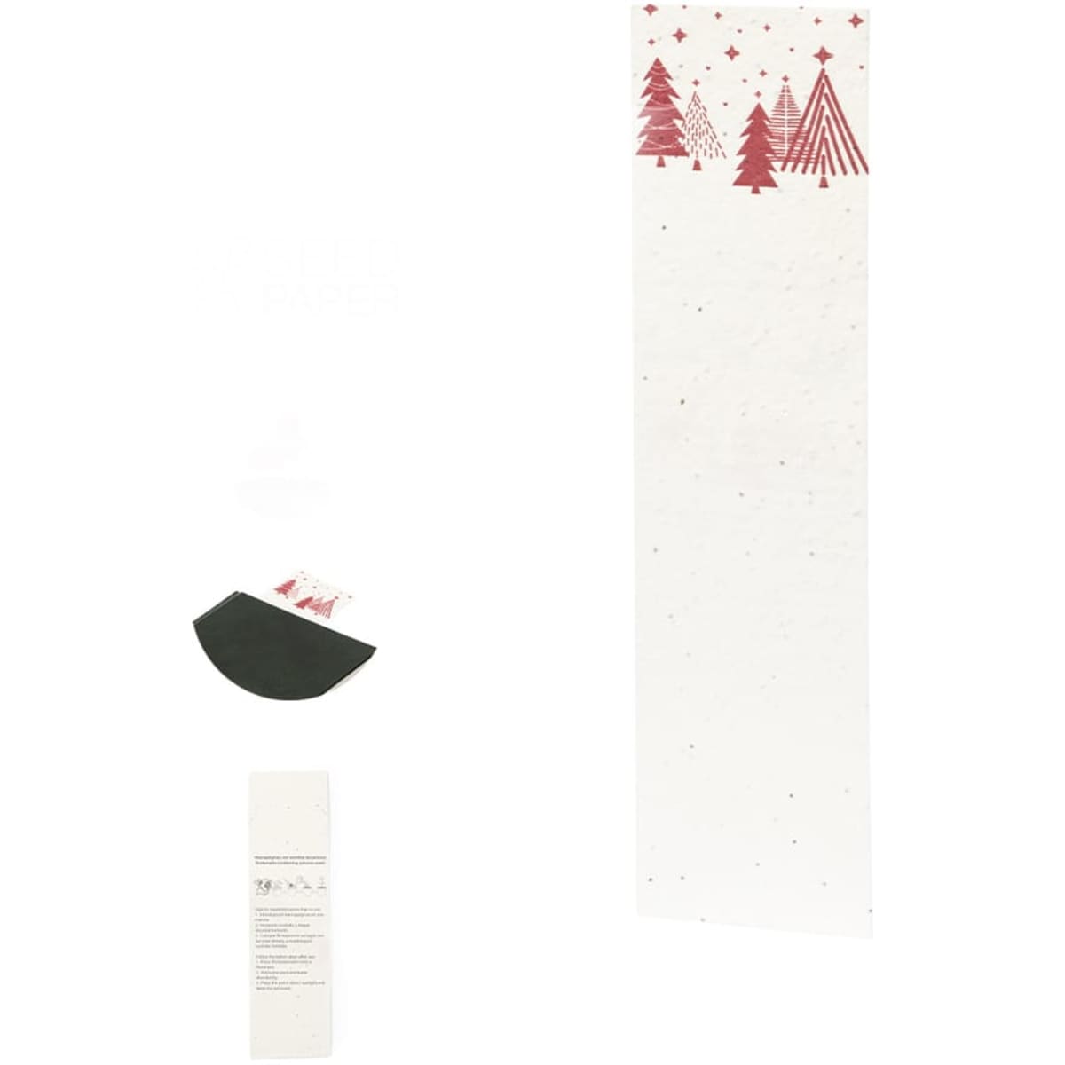 A set of plantable seed paper with a festive tree design, featuring a green semicircle and instructions.