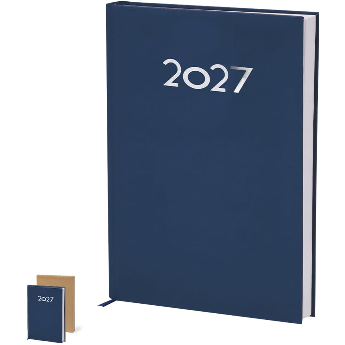 A navy diary with the year "2027" on the cover, accompanied by a smaller matching notebook.