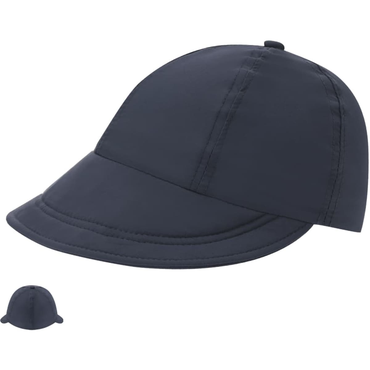 A navy Yilmur Cap featuring a curved brim and a fitted design, with a logo on the side.