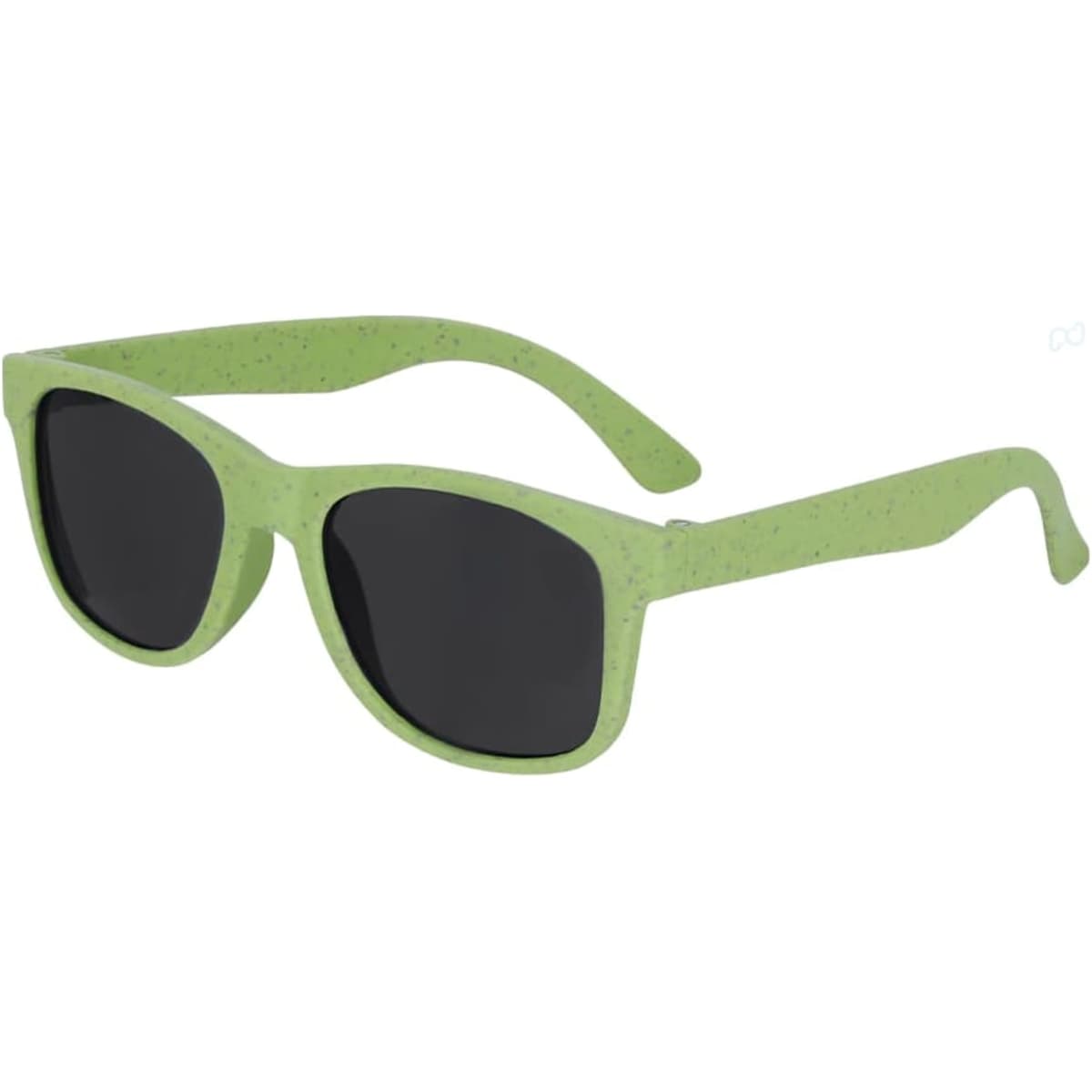 Green sunglasses with a textured finish and dark lenses, featuring a logo on the side.