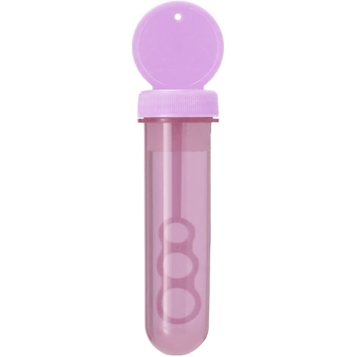 A pink novelty drink bottle with a screw-on lid, featuring a round design inside. It has a logo on the front.