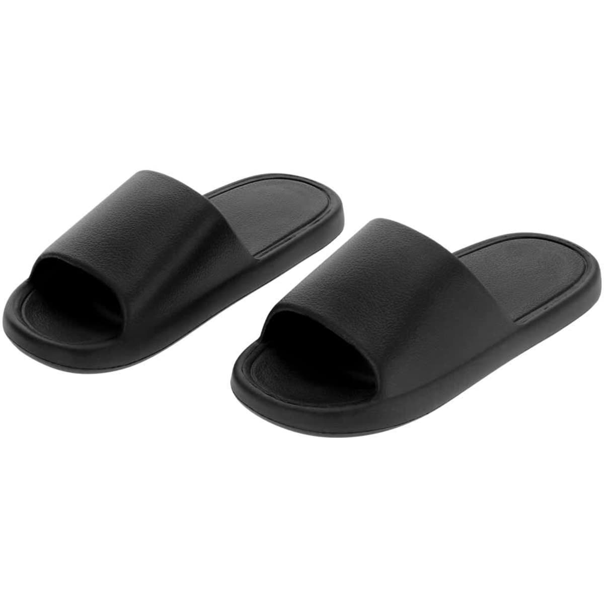 A pair of black thongs with an open toe design and a smooth finish, featuring a simple style.