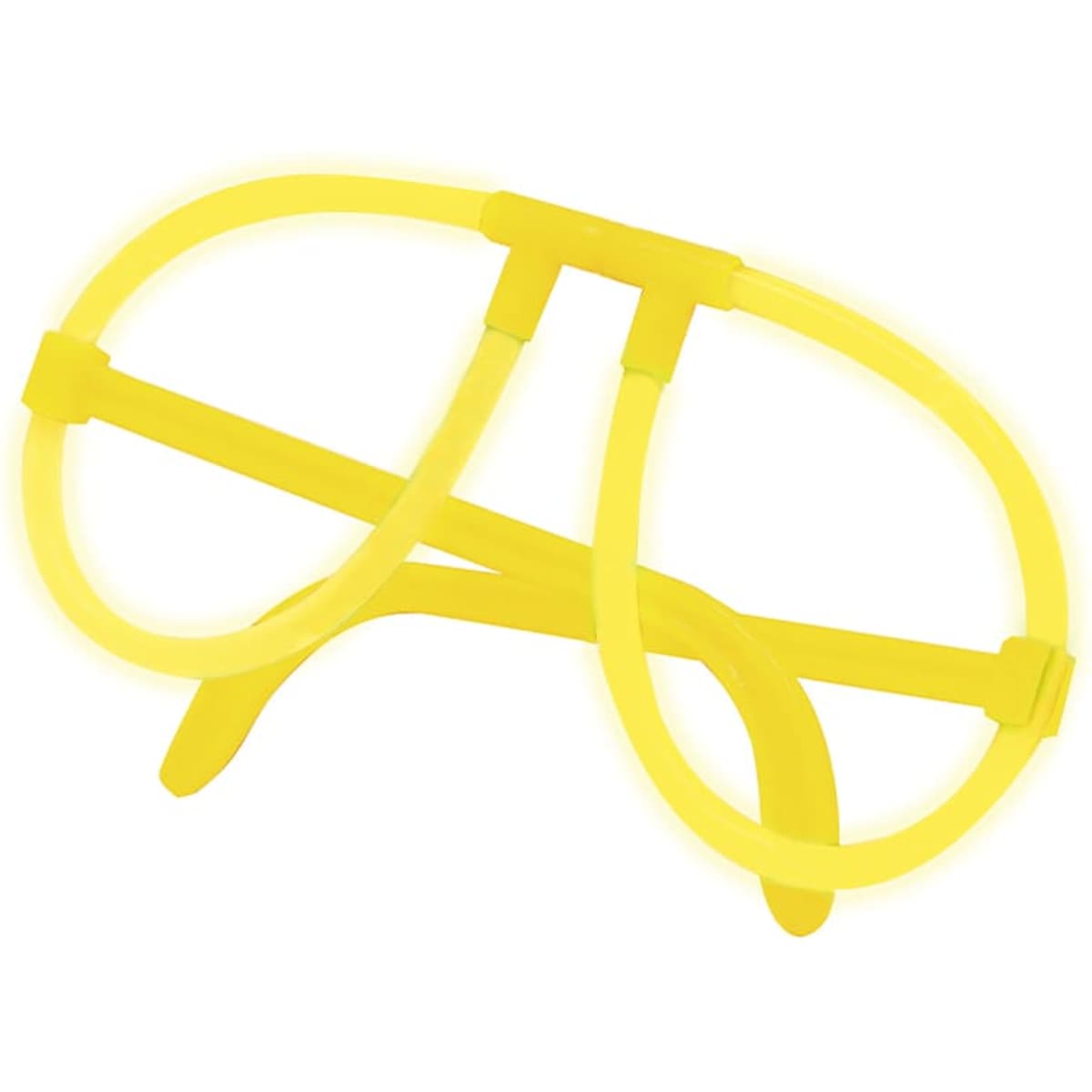 A pair of bright yellow novelty glasses made from flexible plastic. The design is playful and fun.