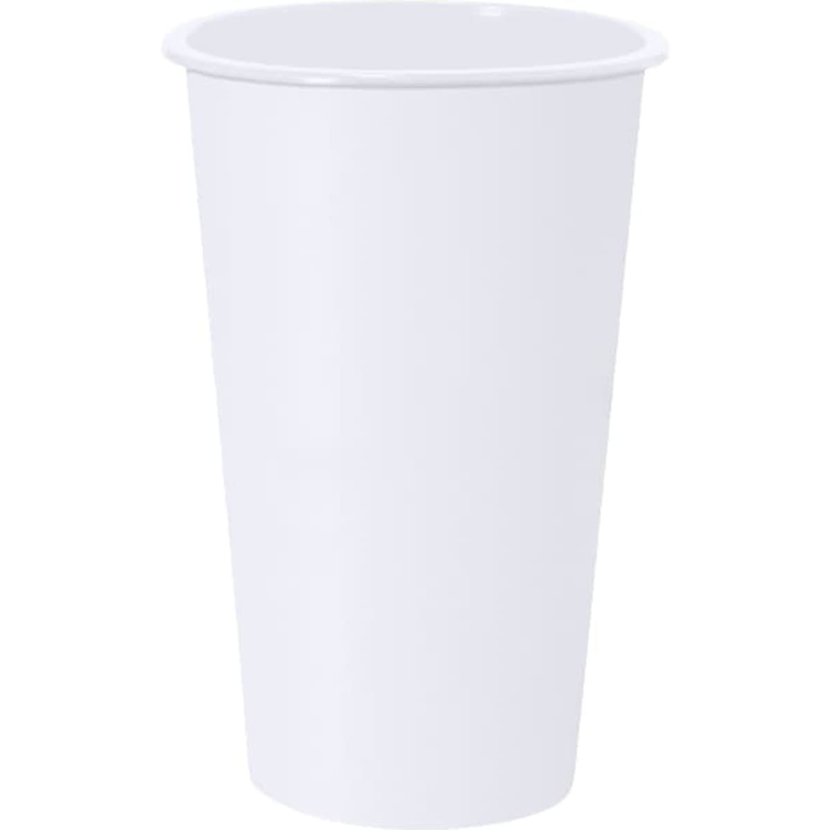 A drink bottle featuring a tall, cylindrical design in white, made of plastic, with a simple branding logo.